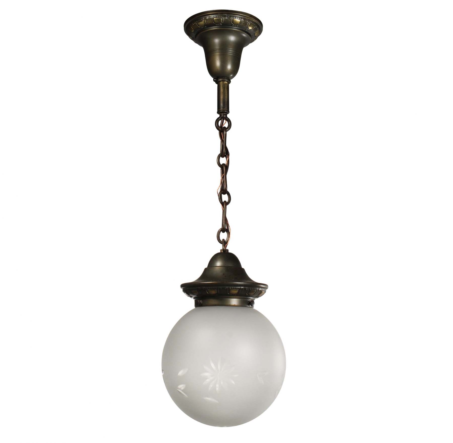 SOLD Antique Brass Pendant with Original Ball Shade, c. 1910-68183