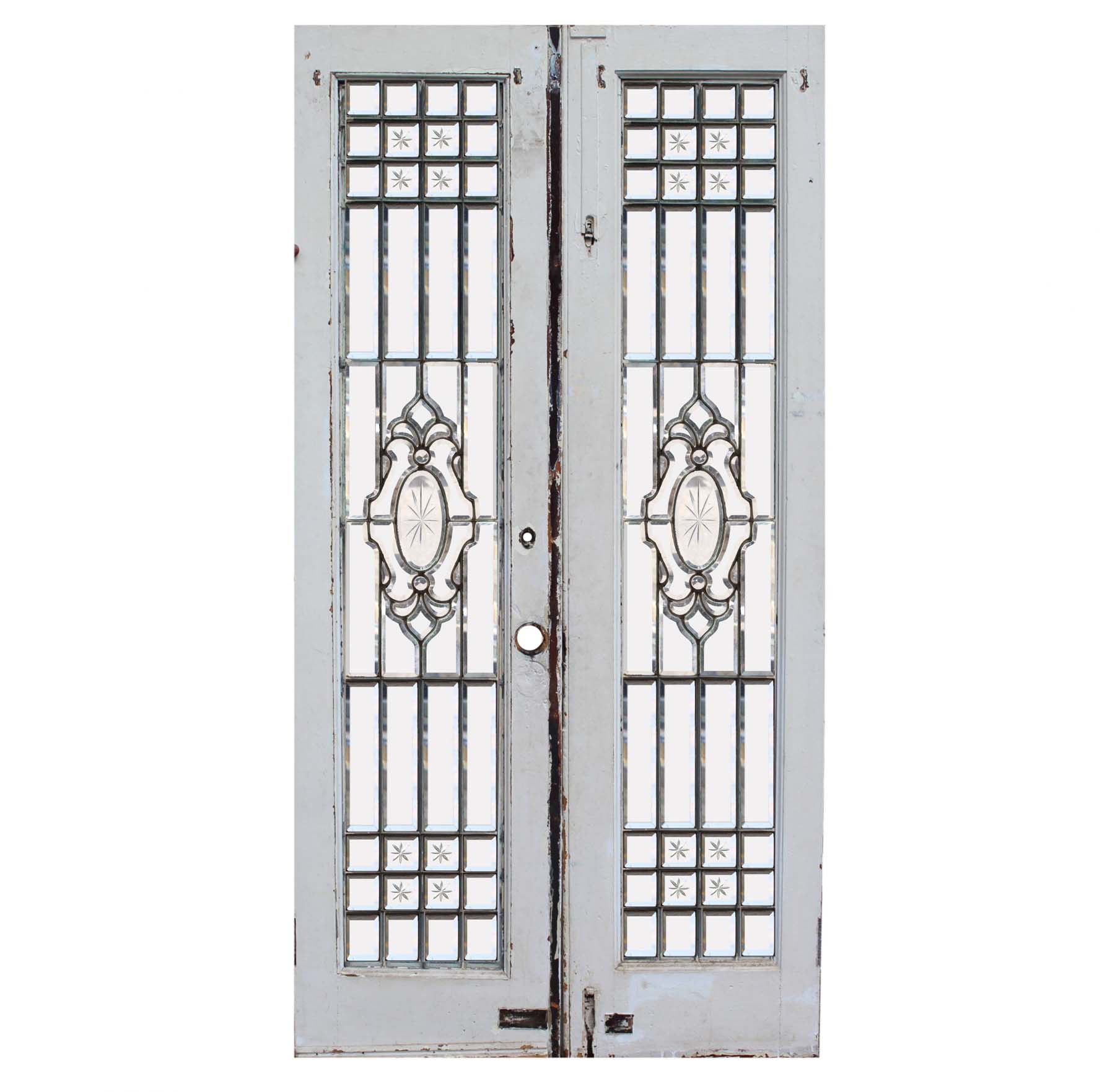 SOLD Antique 42” Door Pair with Leaded and Beveled Glass-68247
