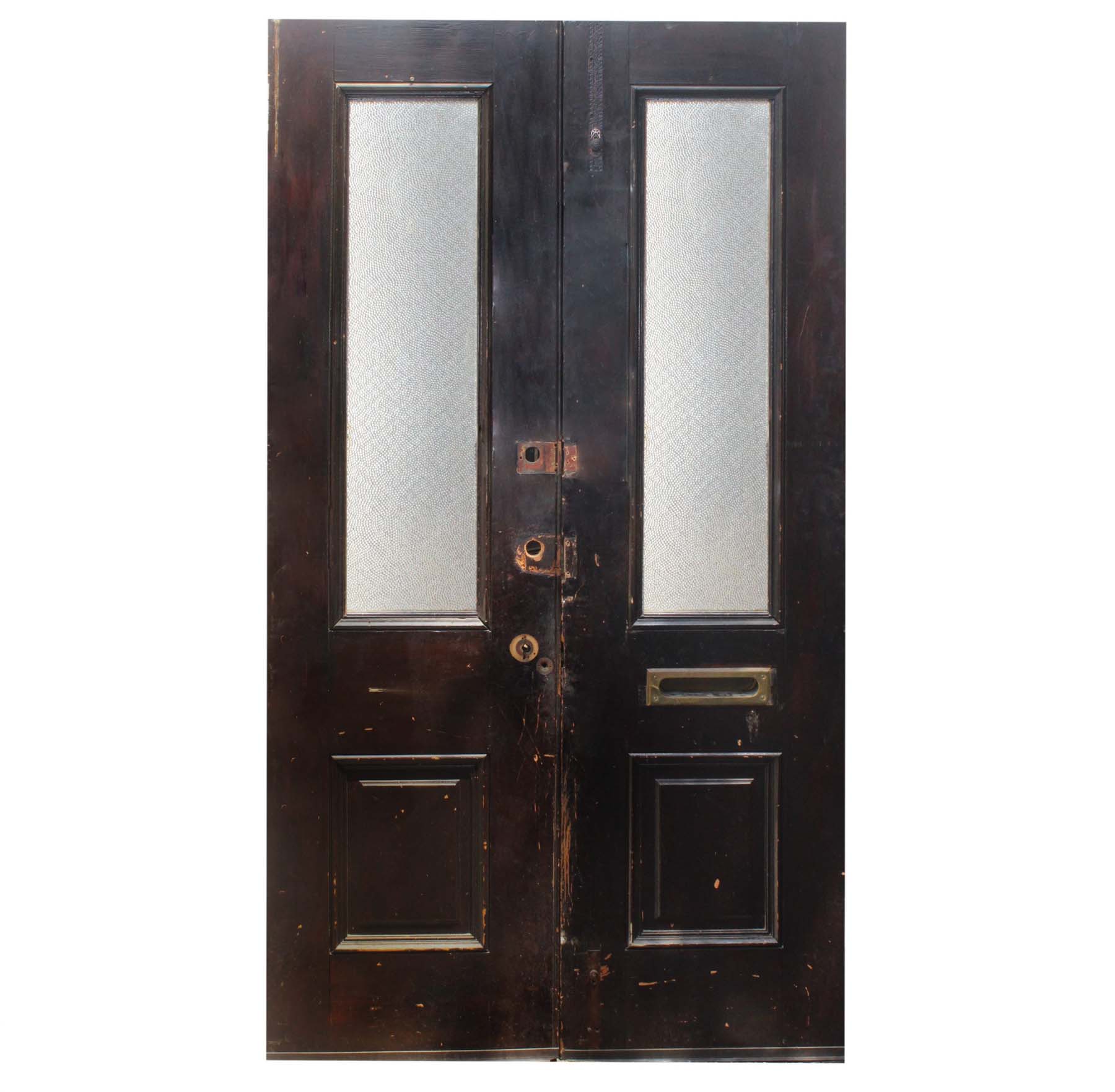 SOLD Salvaged 47” Pair of Antique Doors with Privacy Glass-68135