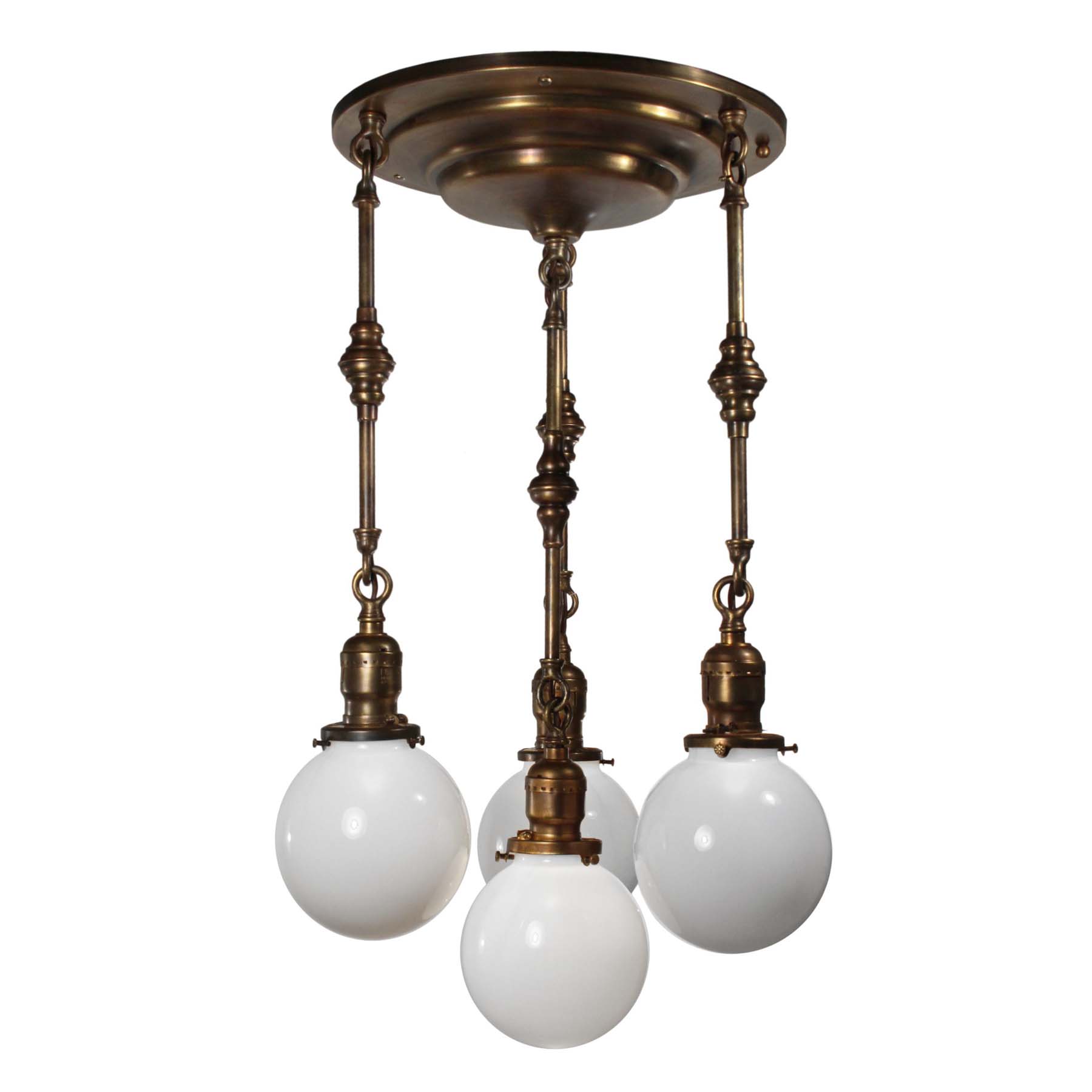 SOLD Antique Brass Semi Flush-Mount Chandelier with Ball Shades-67944