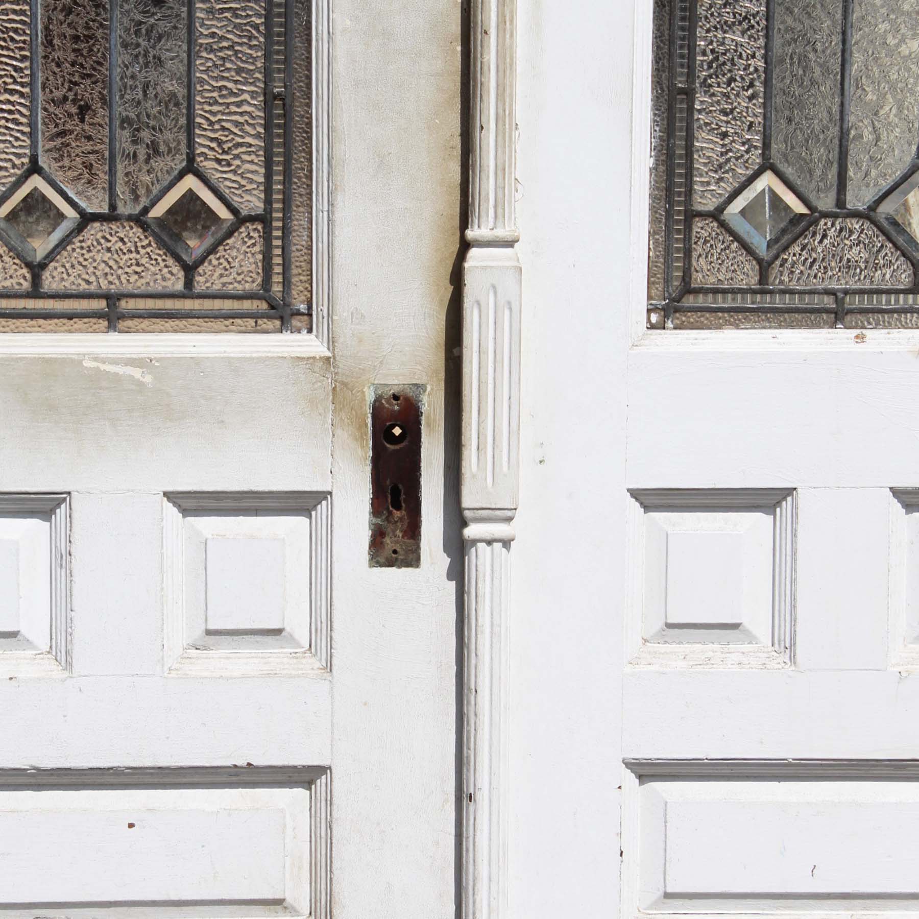 Salvaged 47" Oak Door Pair with Leaded Glass-67971