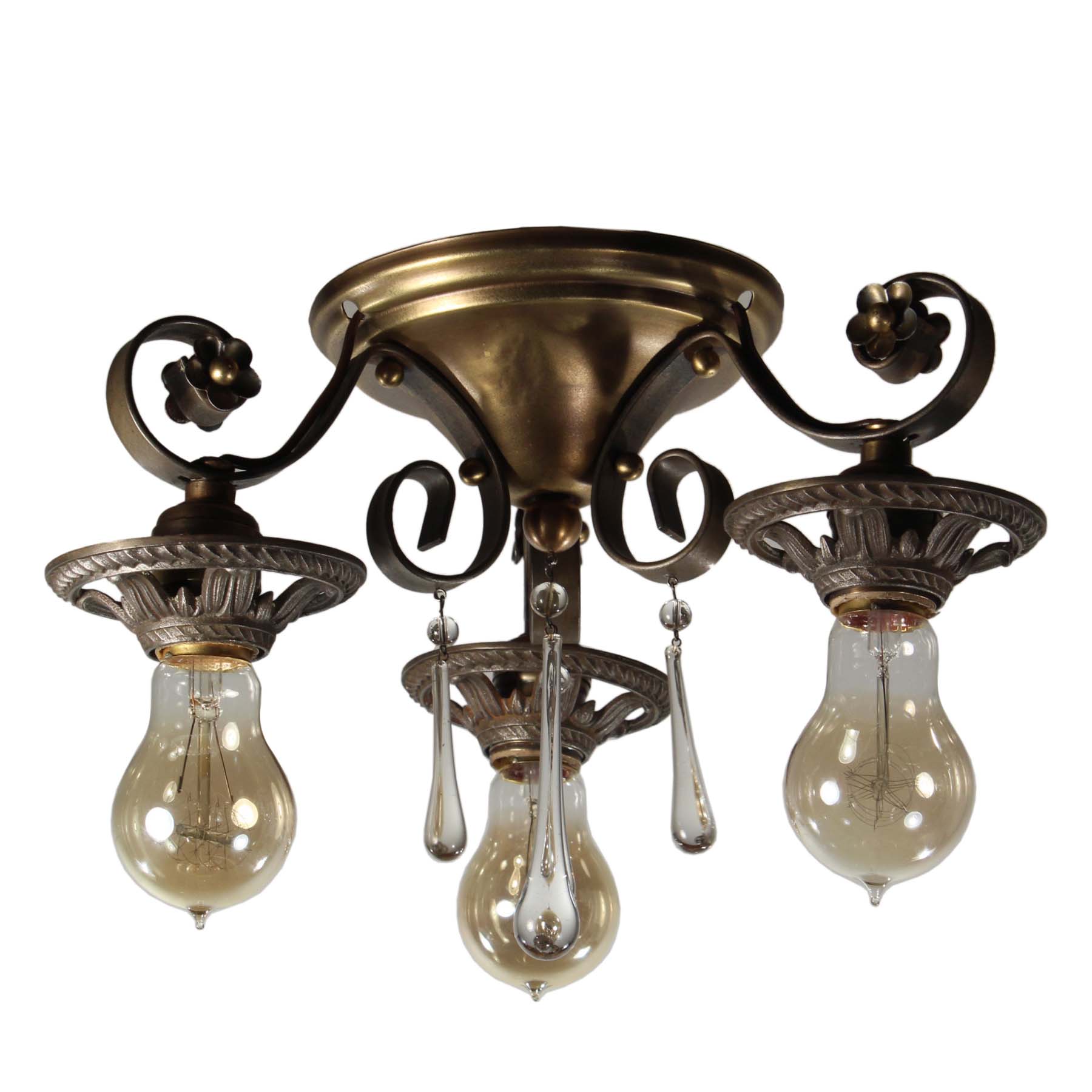 SOLD Antique Three-Light Flush Mount Chandelier, Early 1900s-67983