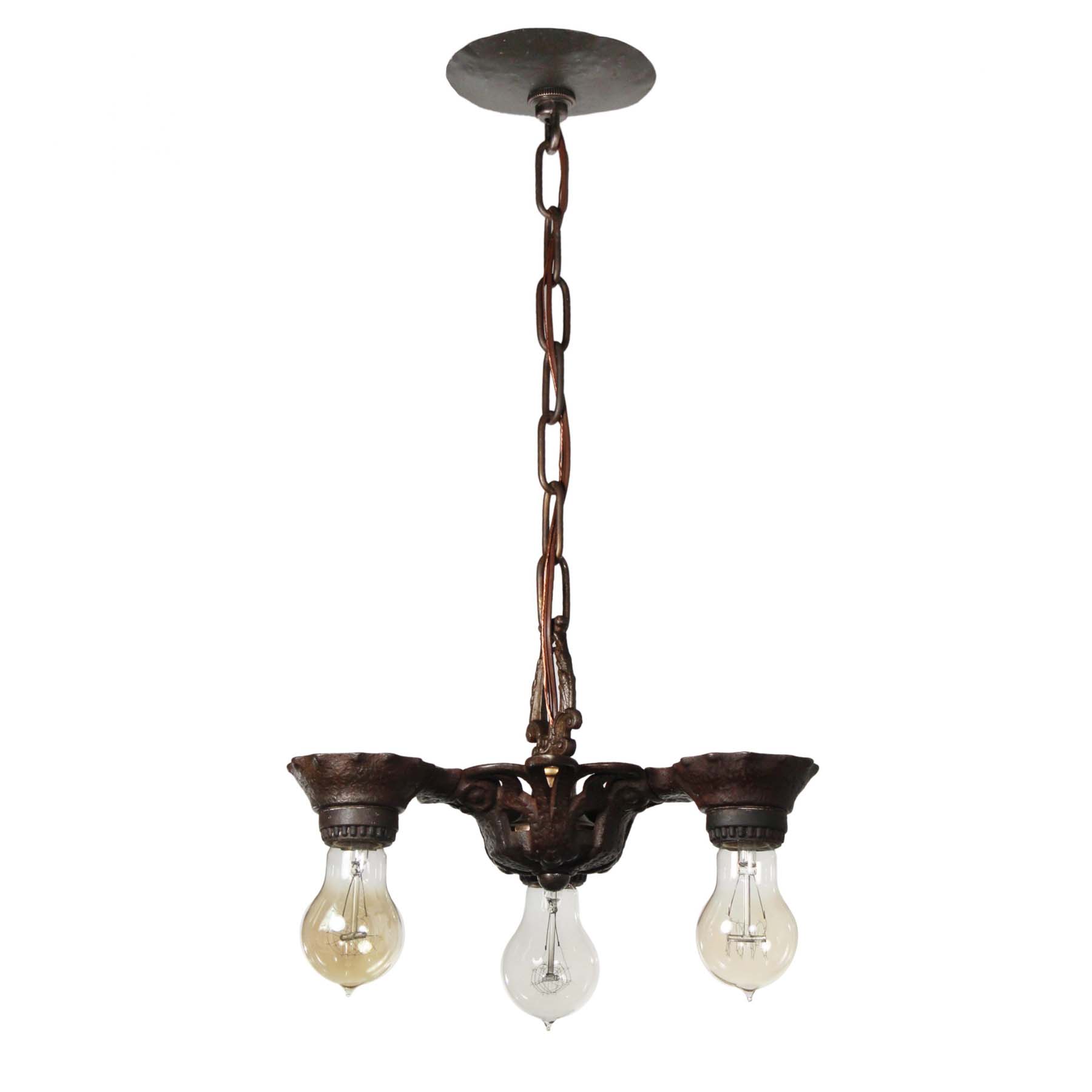 SOLD Antique Three-Light Chandelier with Exposed Bulbs-68003
