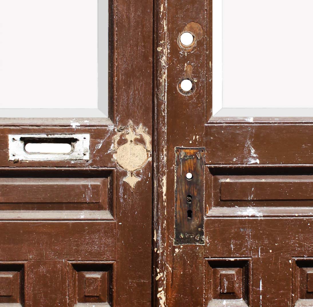 SOLD Salvaged 45” Pair of Antique Doors with Beveled Glass-68037