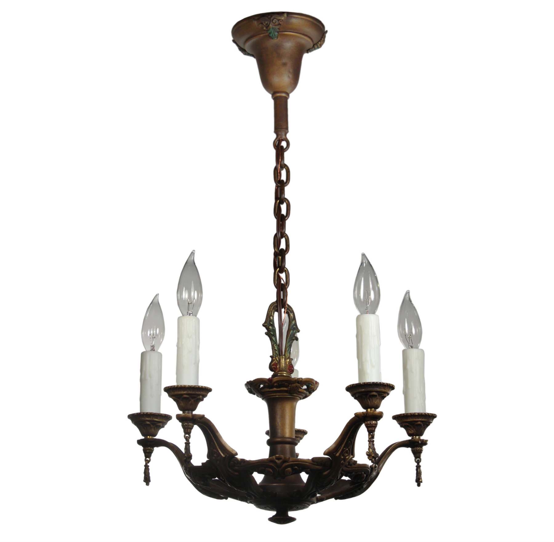 SOLD Antique Chandelier with Original Polychrome Finish, Signed Radiant-68074