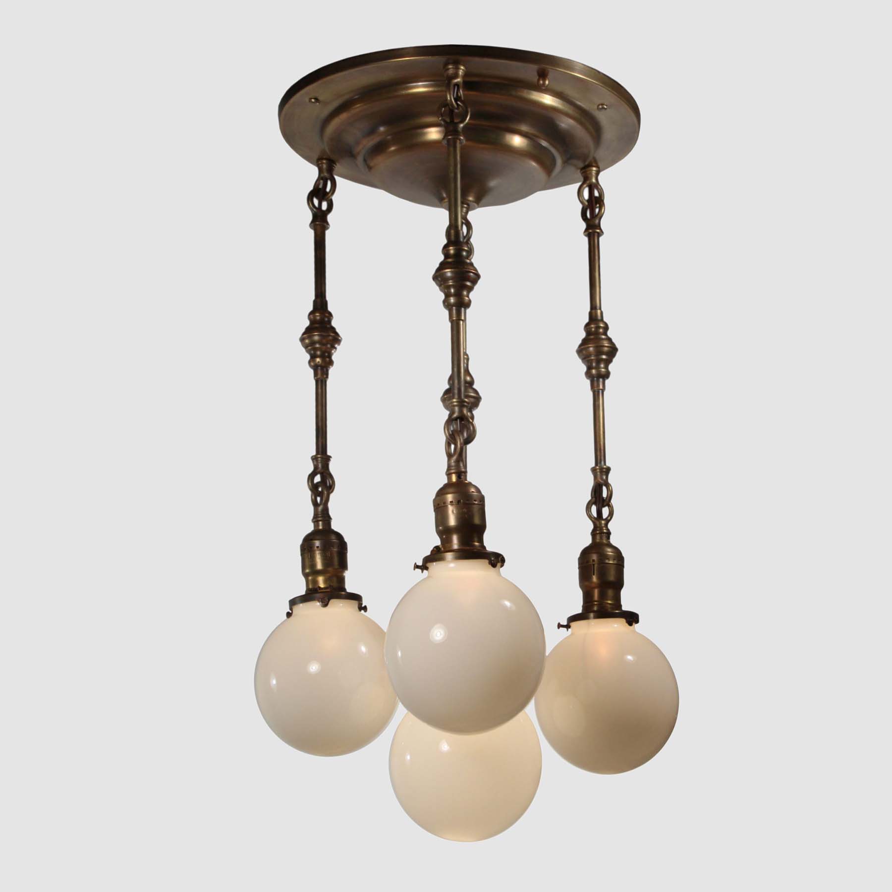 SOLD Antique Brass Semi Flush-Mount Chandelier with Ball Shades-67945