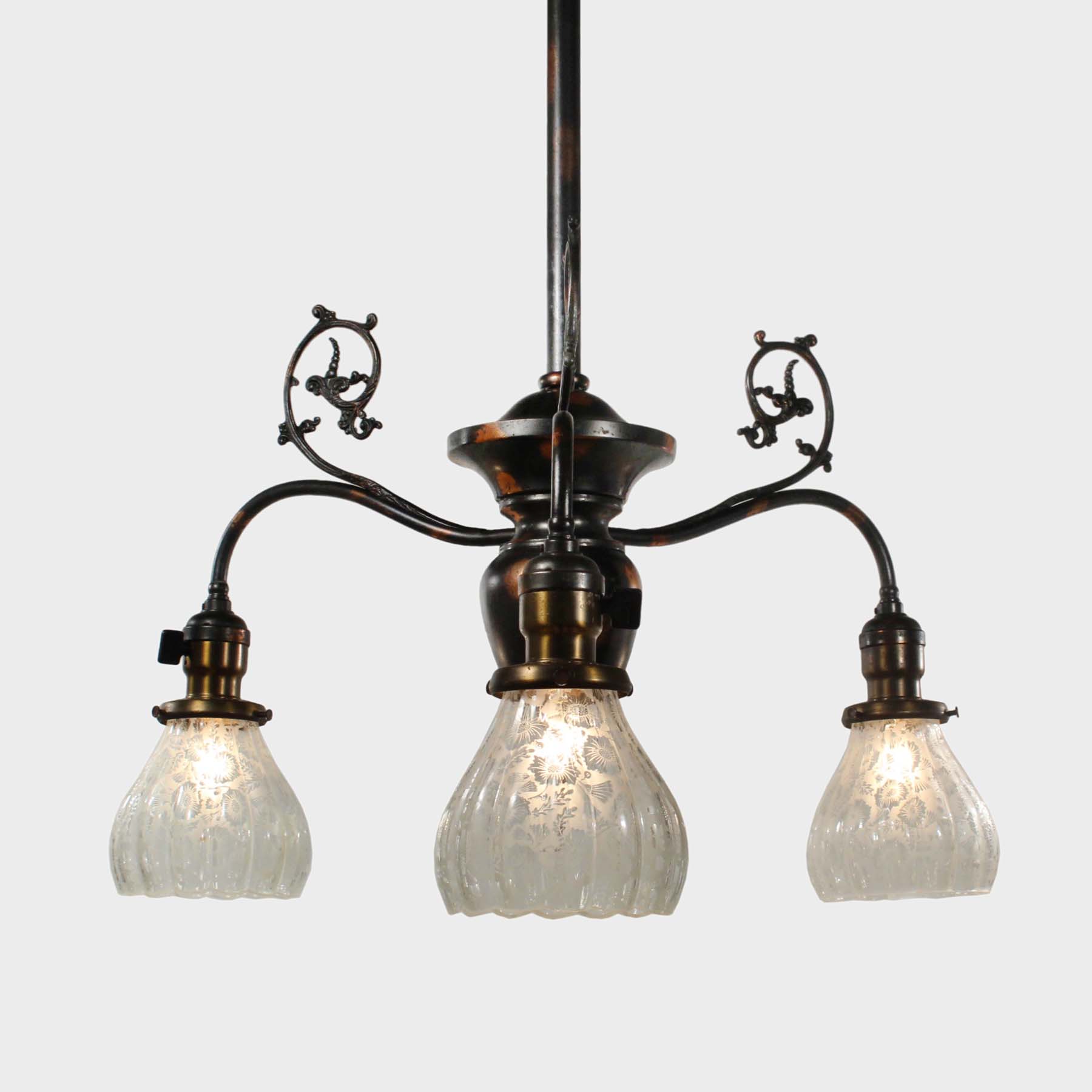 SOLD Antique Gas Chandelier with Original Glass Shades, c. 1880-67948