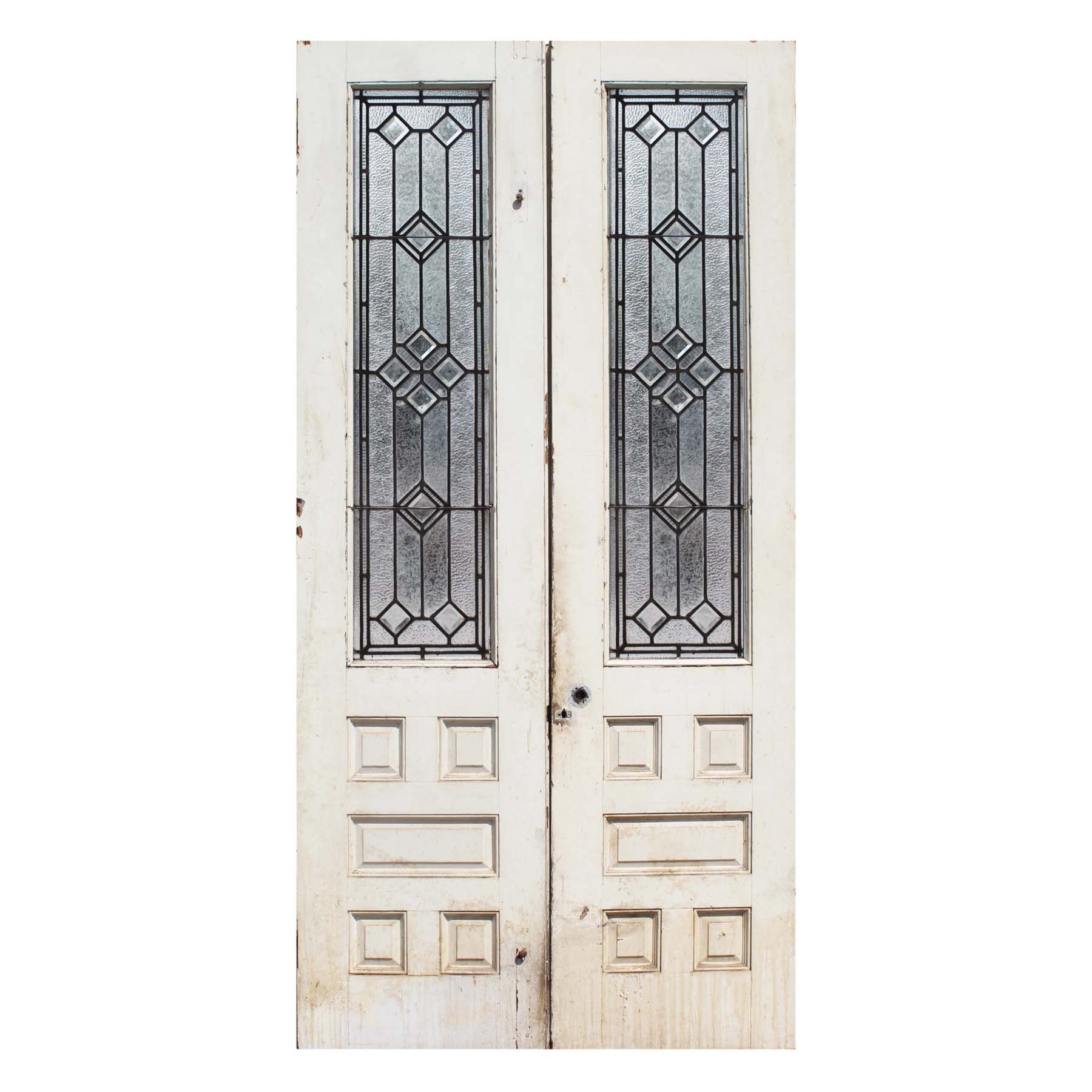 Salvaged 47" Oak Door Pair with Leaded Glass-67974