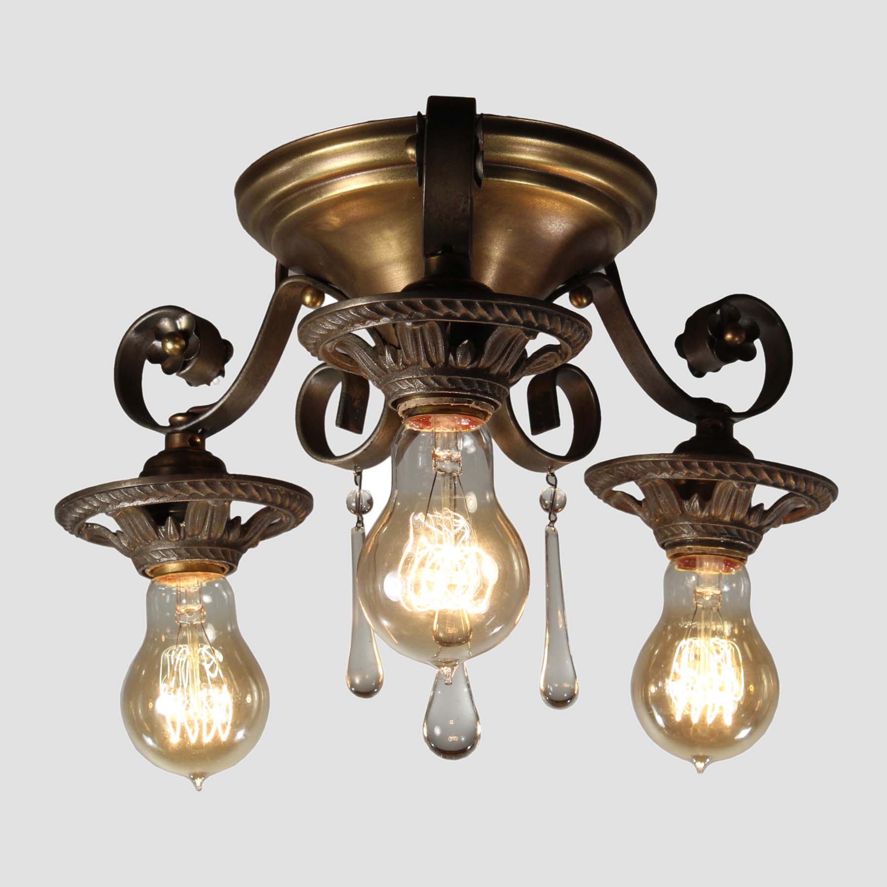 SOLD Antique Three-Light Flush Mount Chandelier, Early 1900s-67984