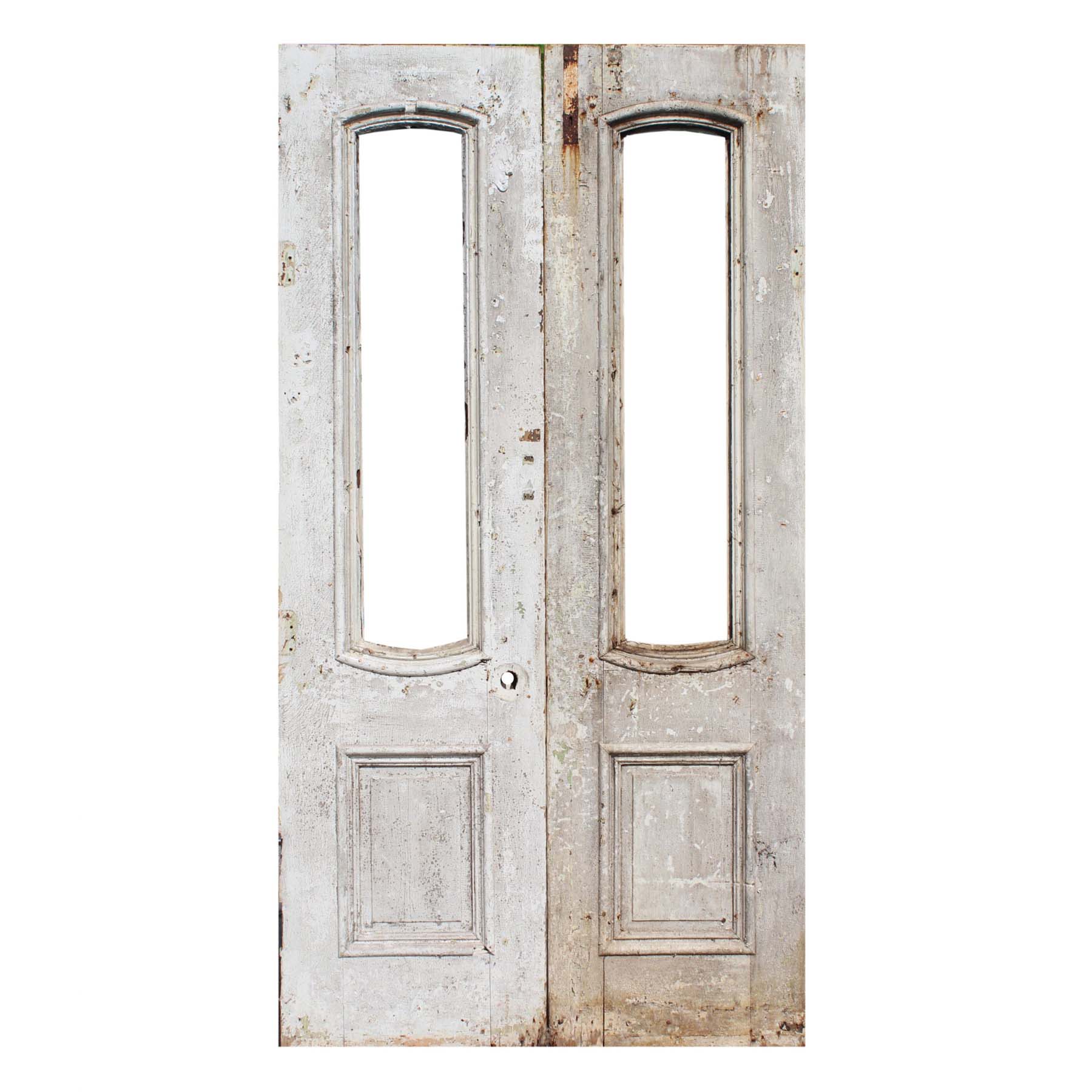 SOLD Reclaimed 48" Double Doors with Arched Windows, Late 19th Century-68014