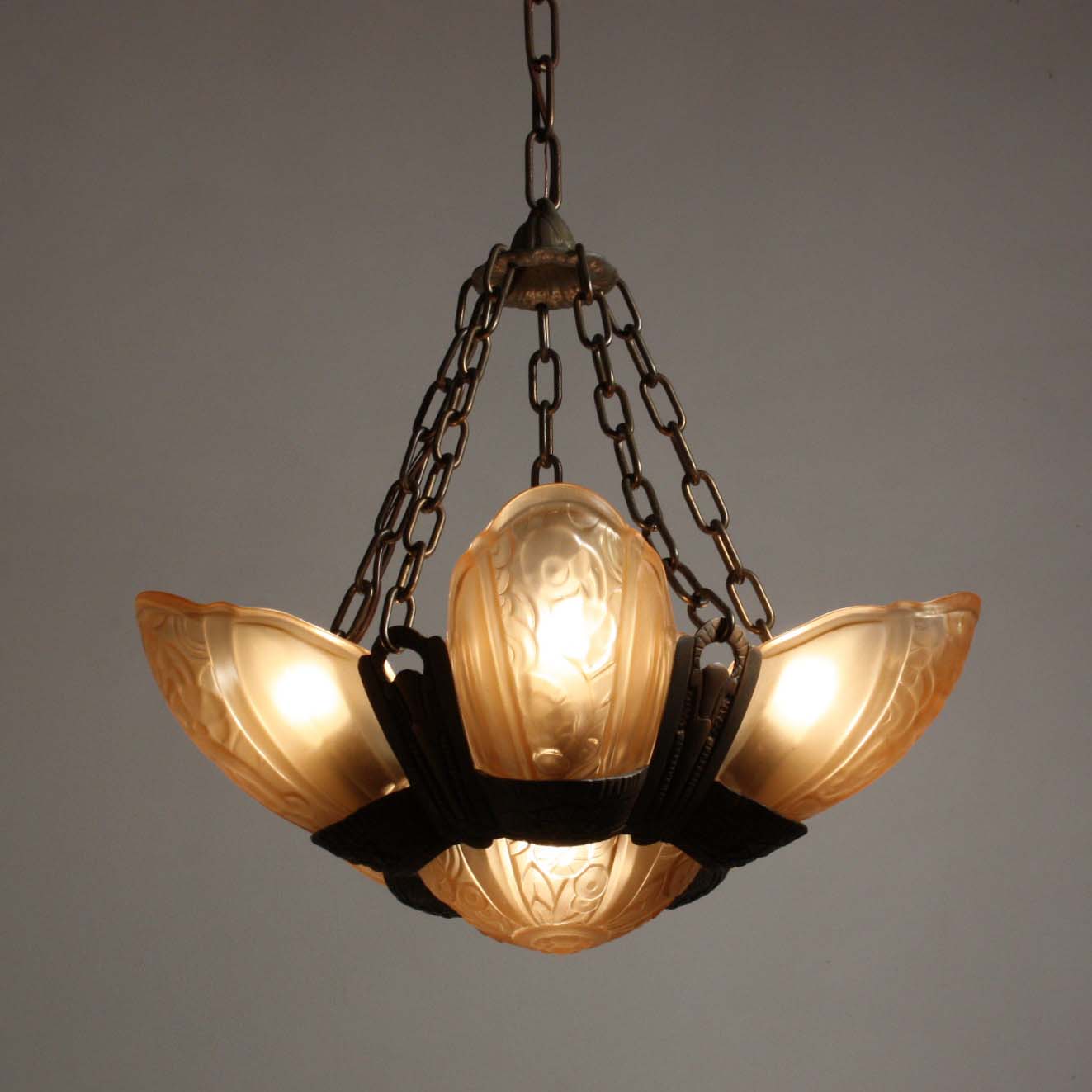 Art Deco Slip Shade Chandelier by Lincoln, Antique Lighting-68092