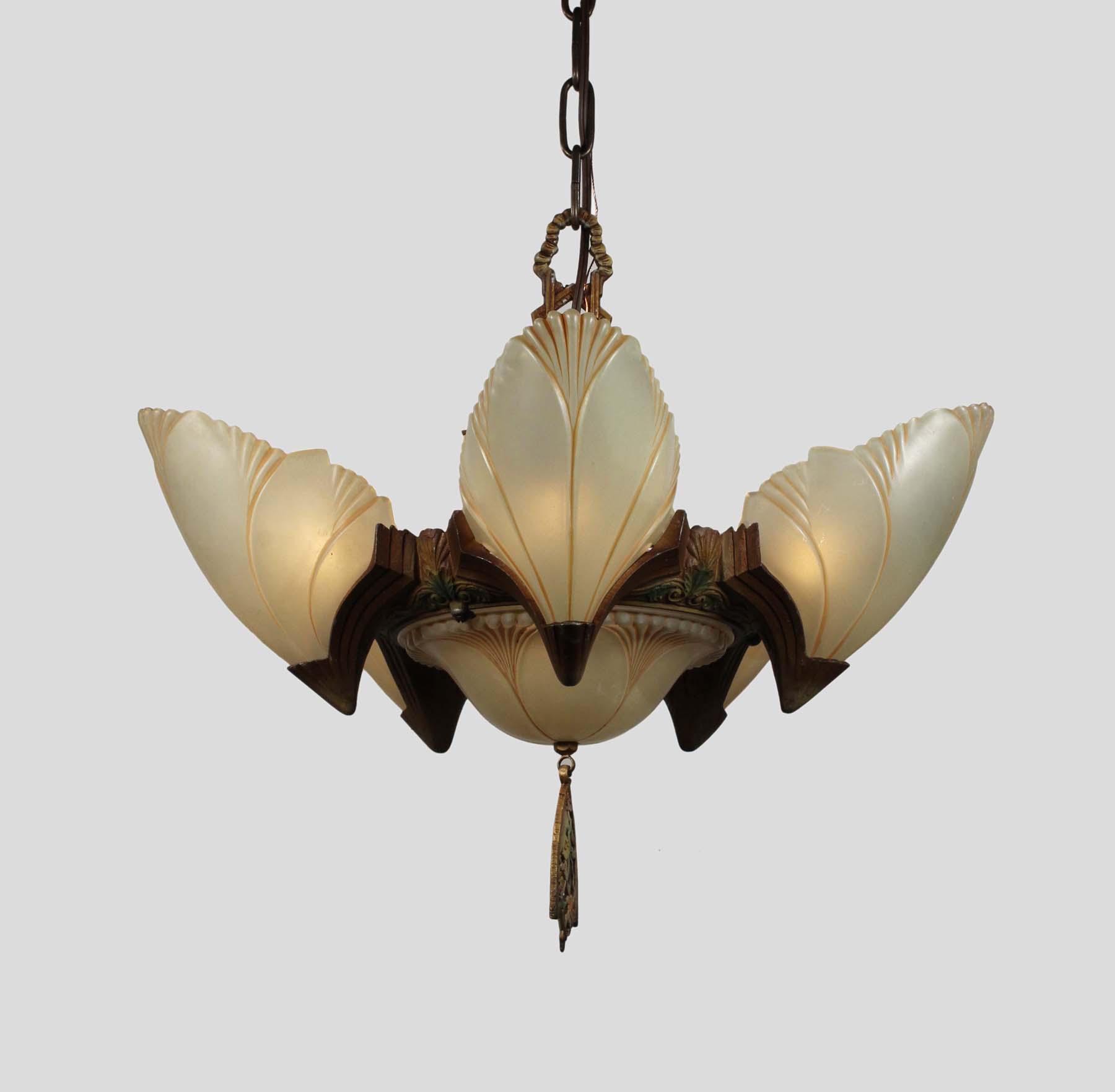 SOLD Antique Art Deco Batwing Slip Shade Chandelier, c.1930-68169