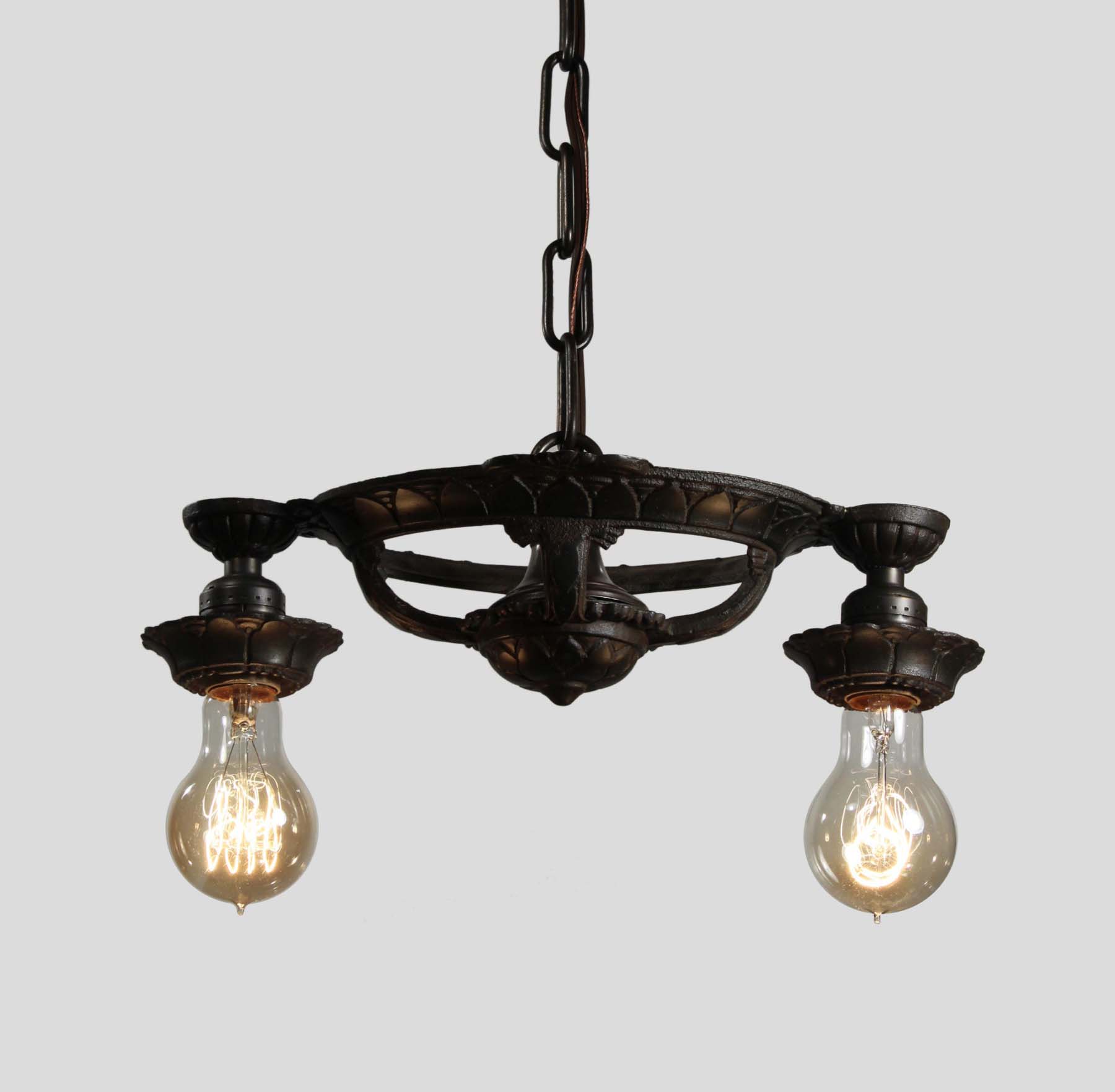 Antique Cast Iron Two-Light Chandelier, c. 1930