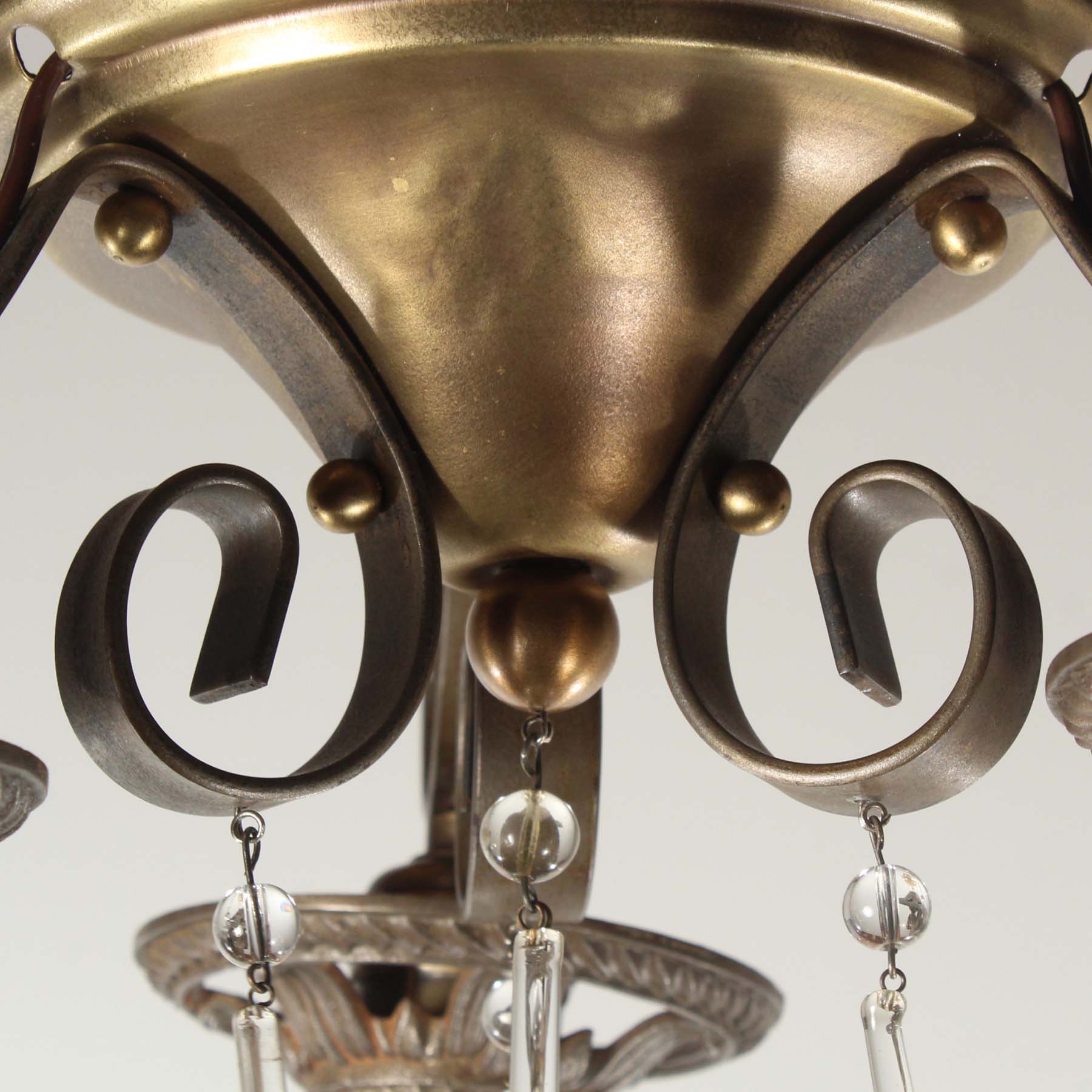 SOLD Antique Three-Light Flush Mount Chandelier, Early 1900s-67985