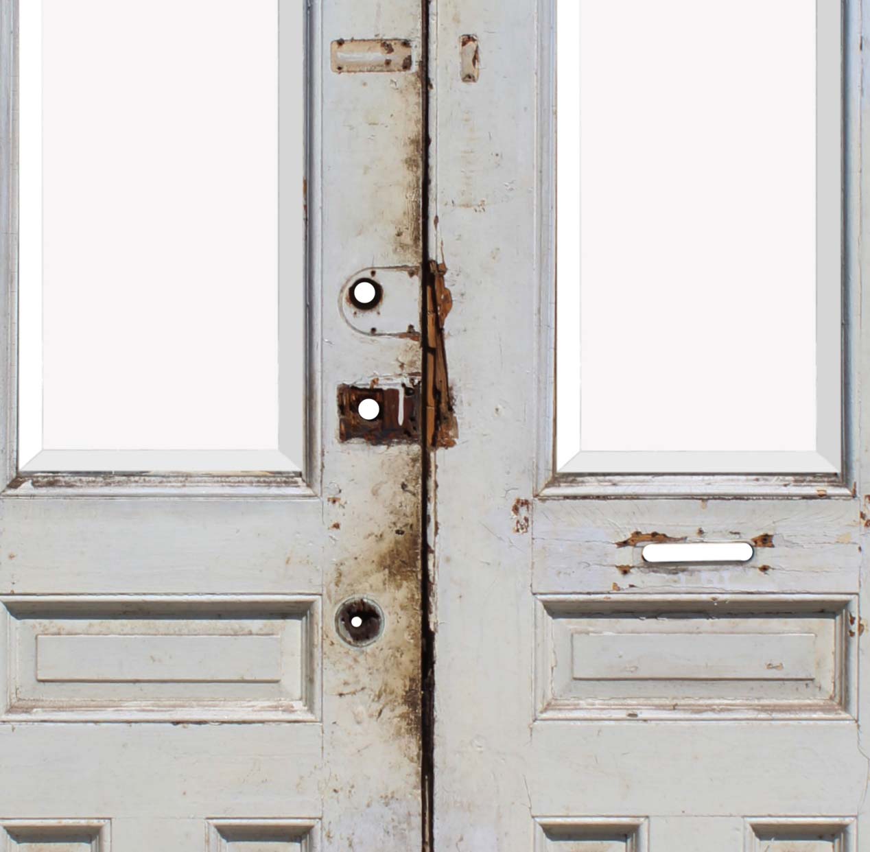 SOLD Salvaged 45” Pair of Antique Doors with Beveled Glass-68039