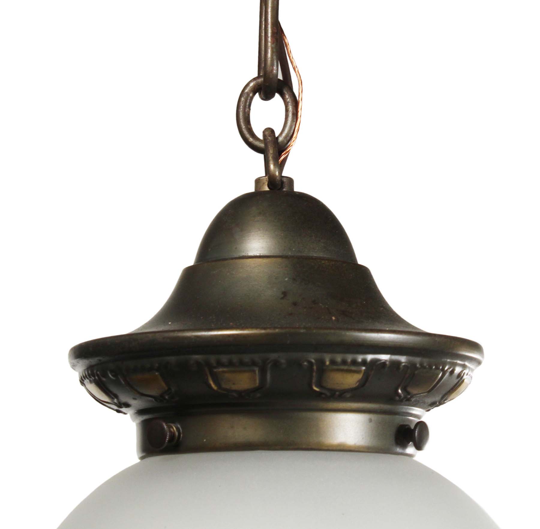SOLD Antique Brass Pendant with Original Ball Shade, c. 1910-68184