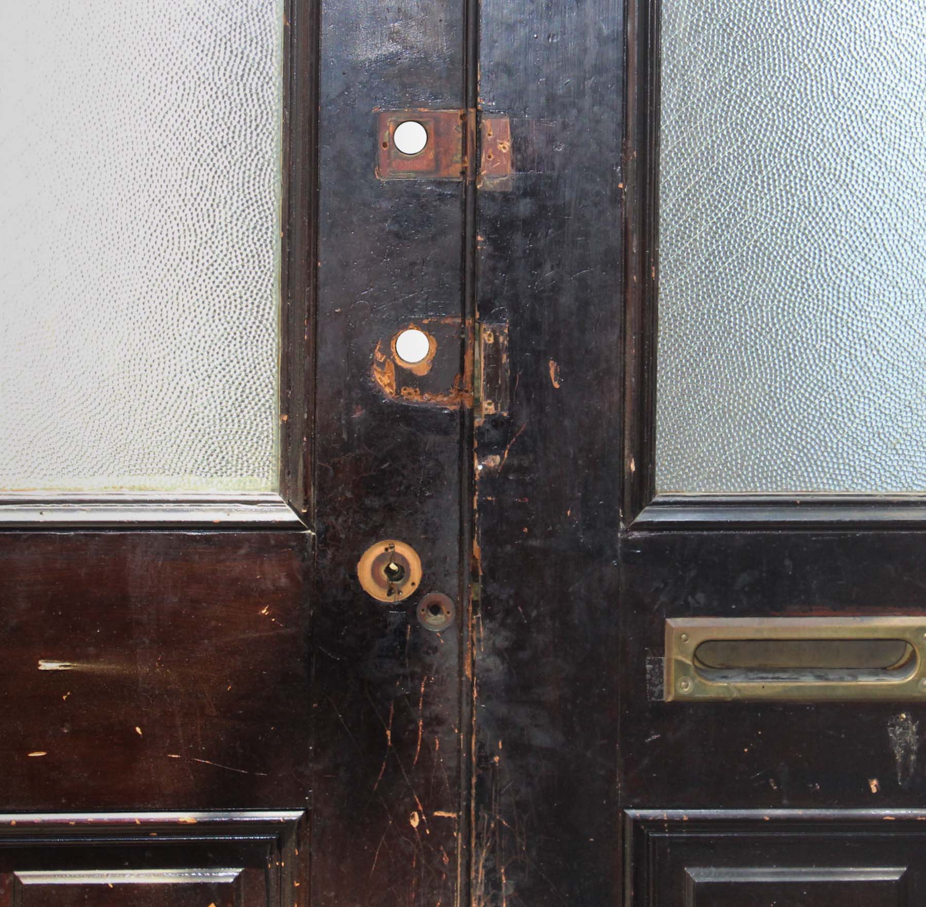 SOLD Salvaged 47” Pair of Antique Doors with Privacy Glass-68137