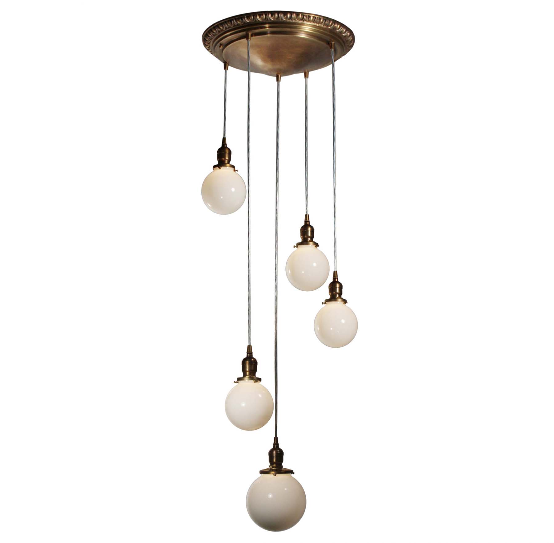 SOLD Antique Semi Flush-Mount Chandelier with Ball Shades-0