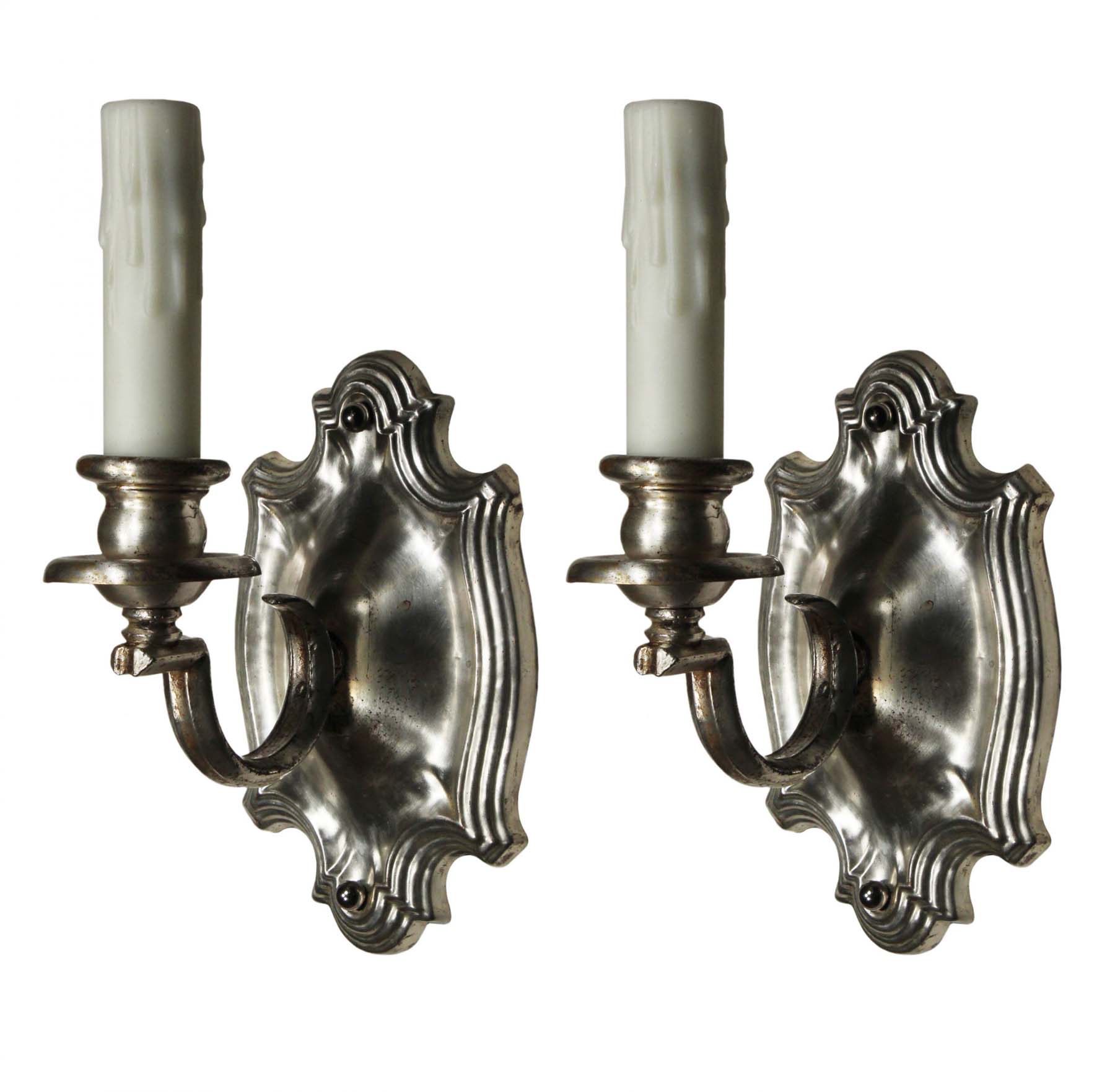Antique Pair of Neoclassical Single-Arm Sconces, Silver-Plated-0