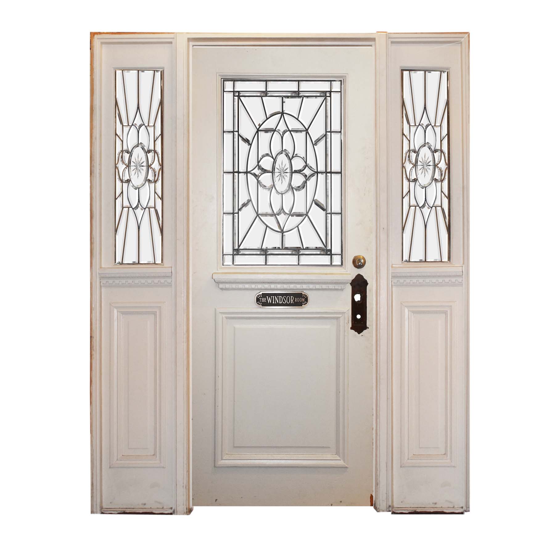 SOLD Vintage Entry Set with Leaded & Beveled Glass, “The Windsor Room”-0