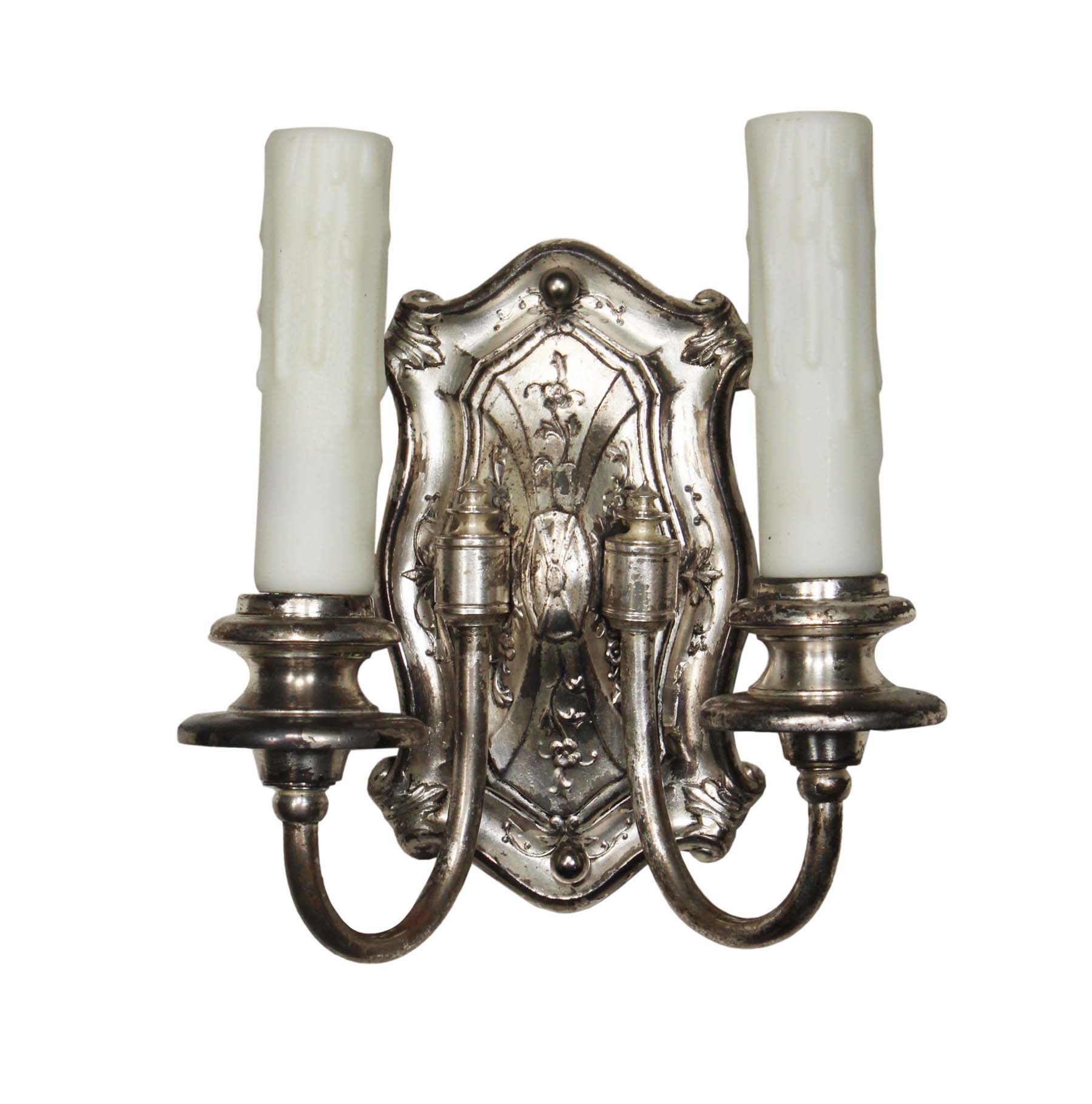 Pair of Antique Silver Plated Double-Arm Sconces, c. 1910-68266
