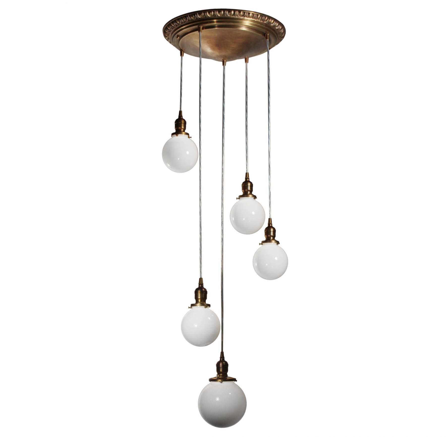 SOLD Antique Semi Flush-Mount Chandelier with Ball Shades-68313