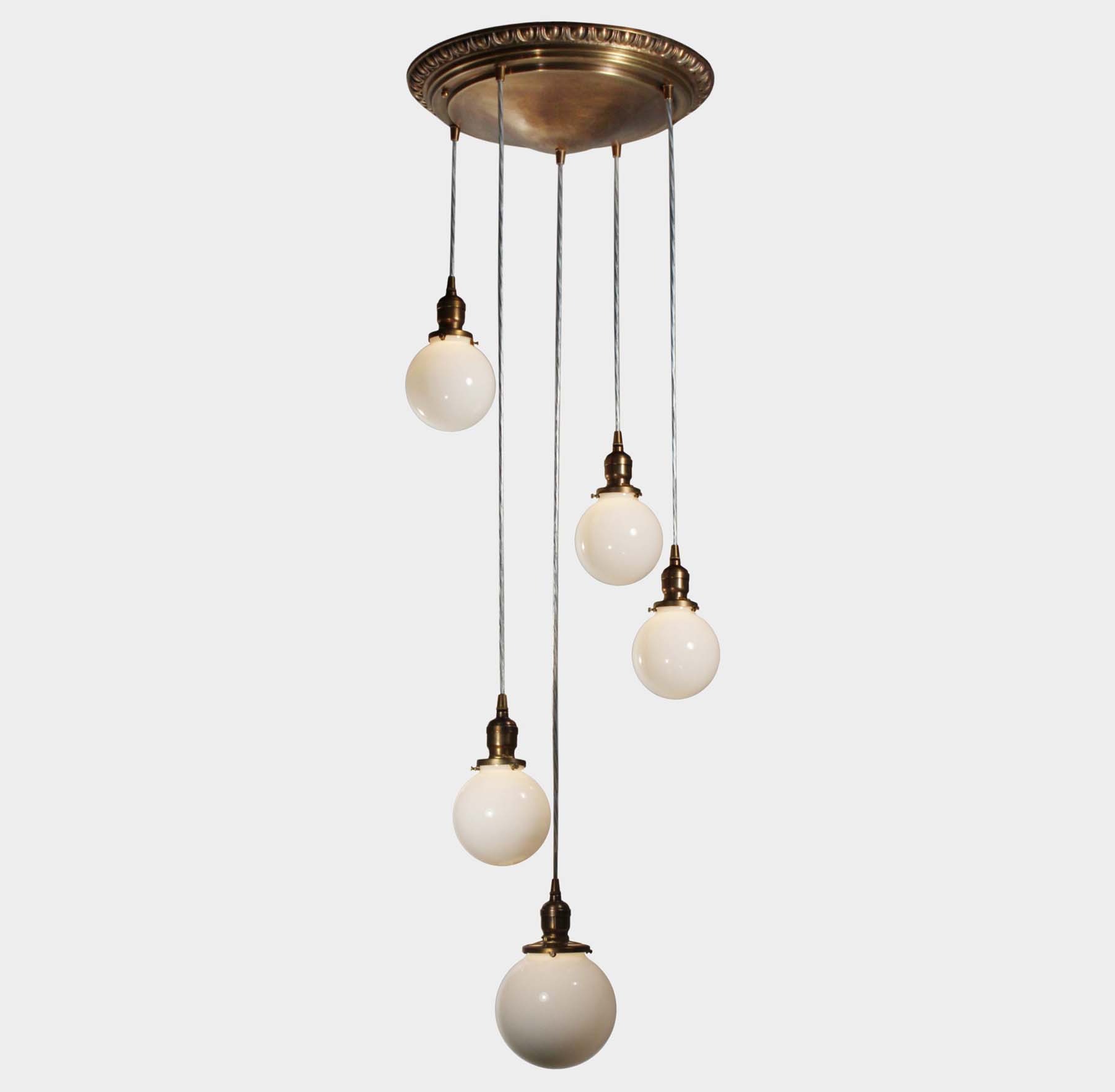 SOLD Antique Semi Flush-Mount Chandelier with Ball Shades-68315