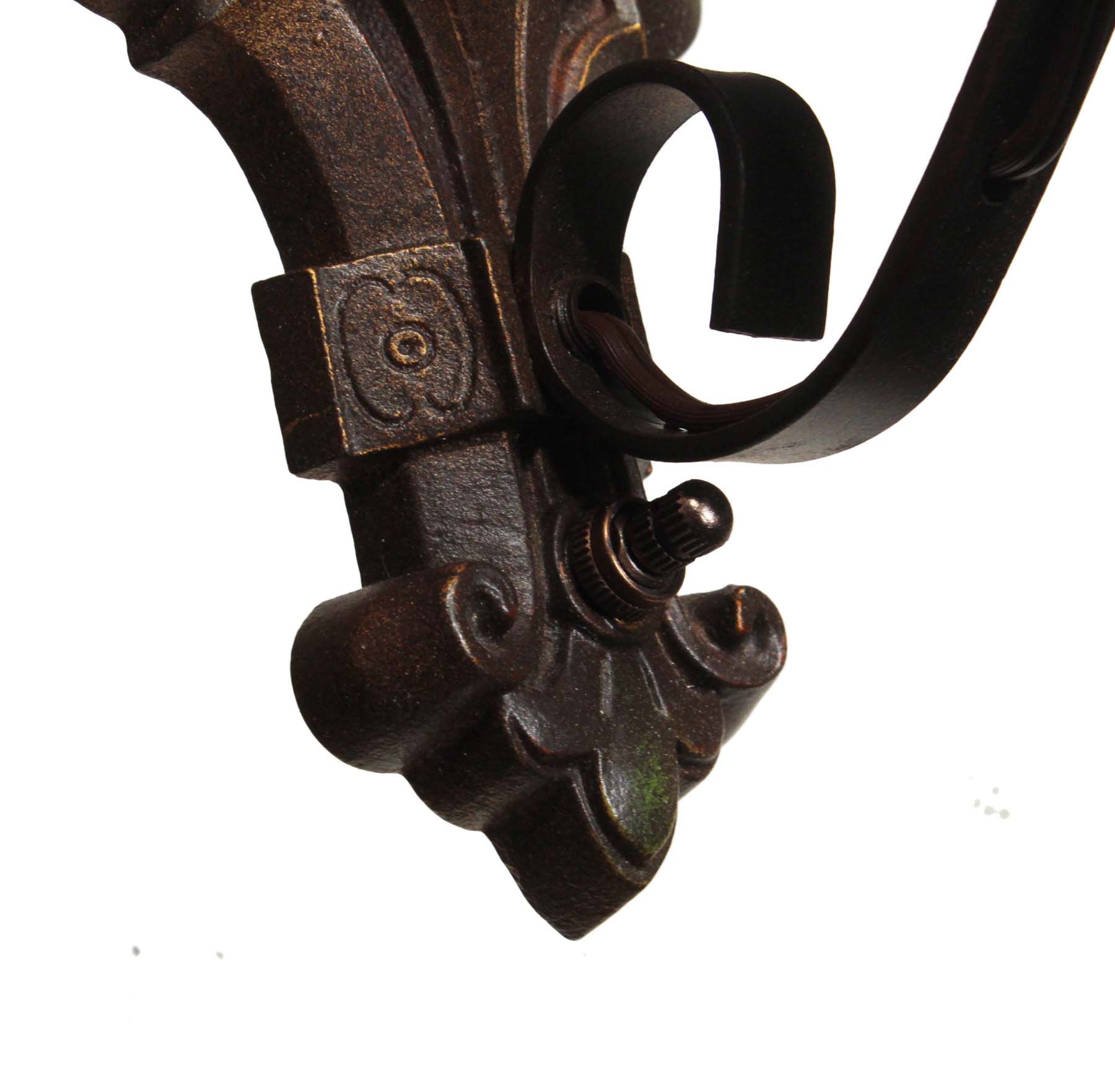 SOLD Antique Cast Iron Single Arm Sconce Pair, Fleur De Lis-68280