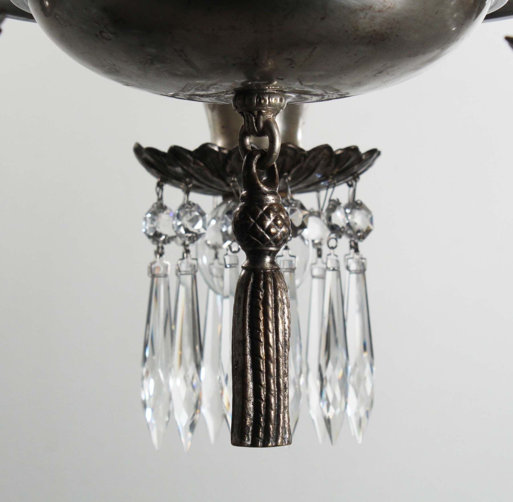 SOLD Antique Neoclassical Silver Plated Chandelier with Prisms-68311
