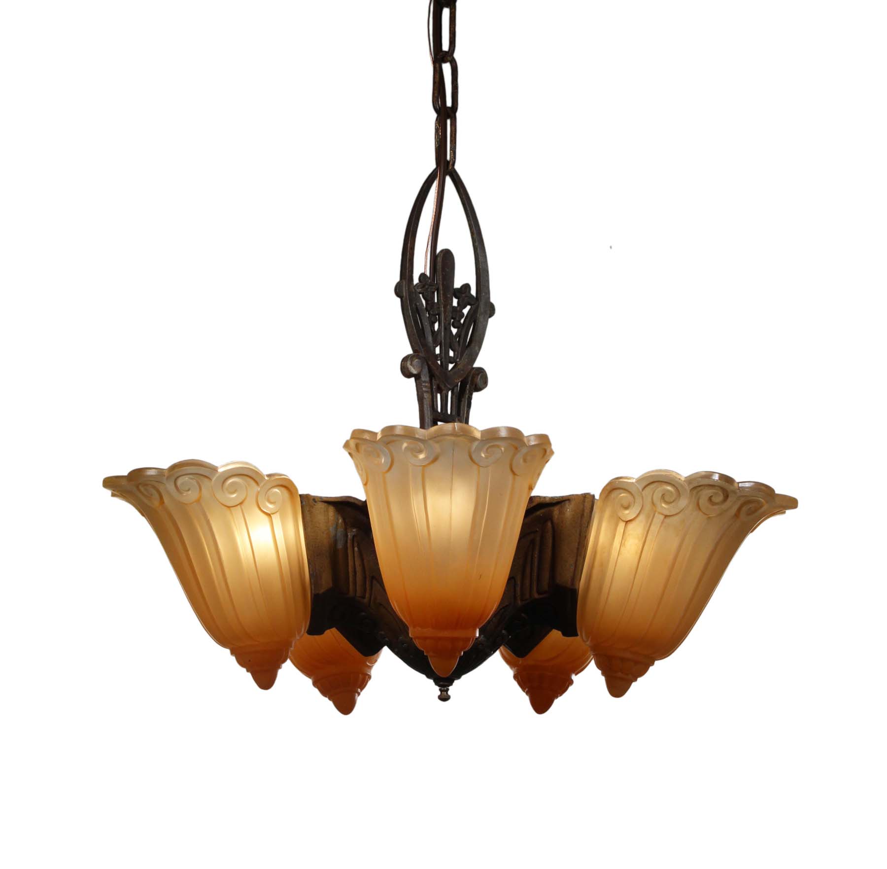 SOLD Art Deco Slip Shade Chandelier by Lincoln, Antique Lighting-0