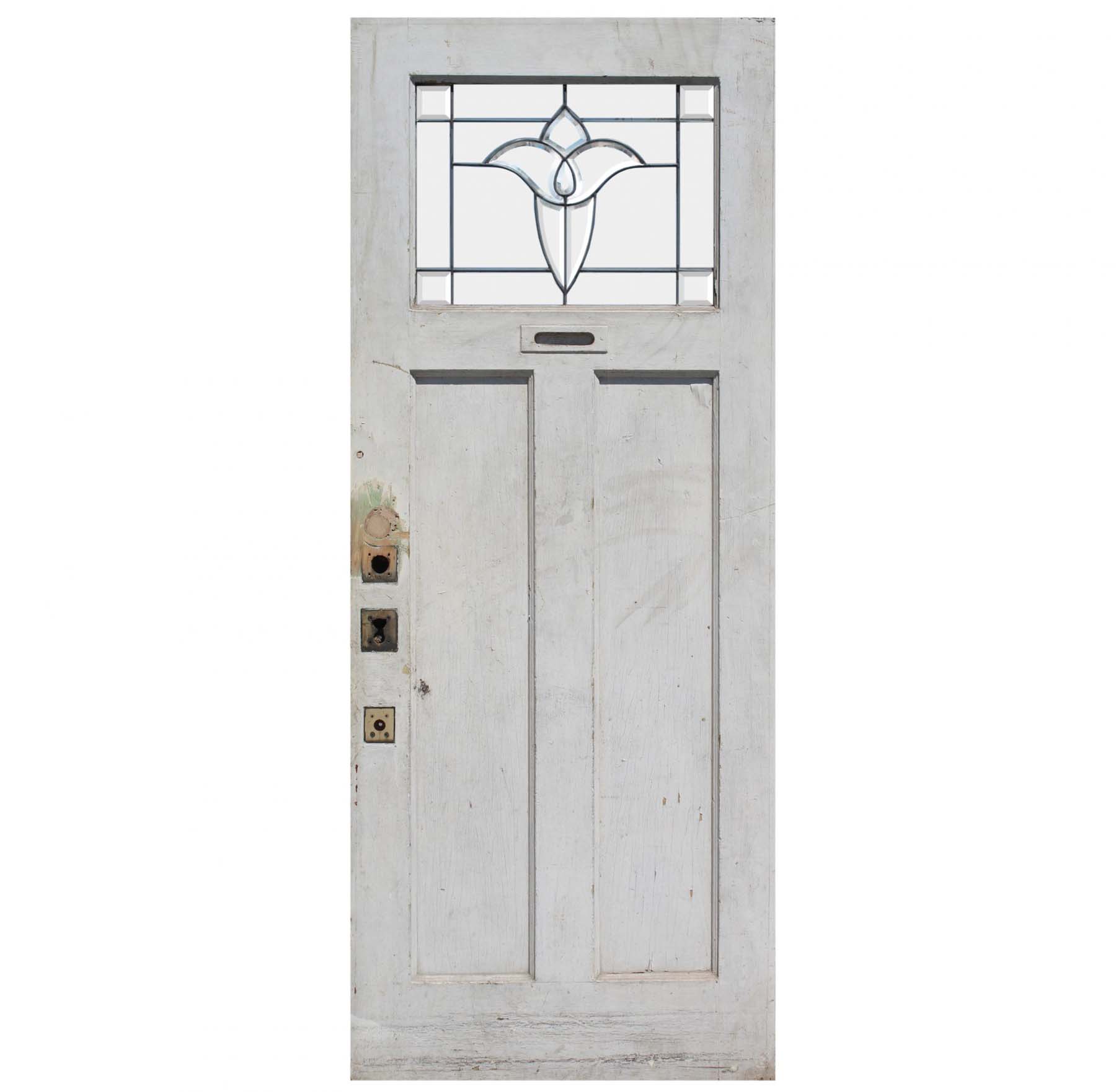 Salvaged 34" Door with Leaded and Beveled Glass -0