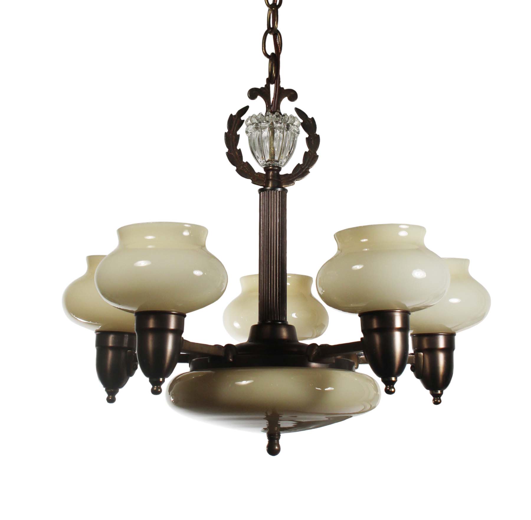 SOLD Chandelier with Original Sit-In Shades, Antique Lighting-0