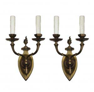Pair of Antique Two Arm Brass Sconces, E.F. Caldwell