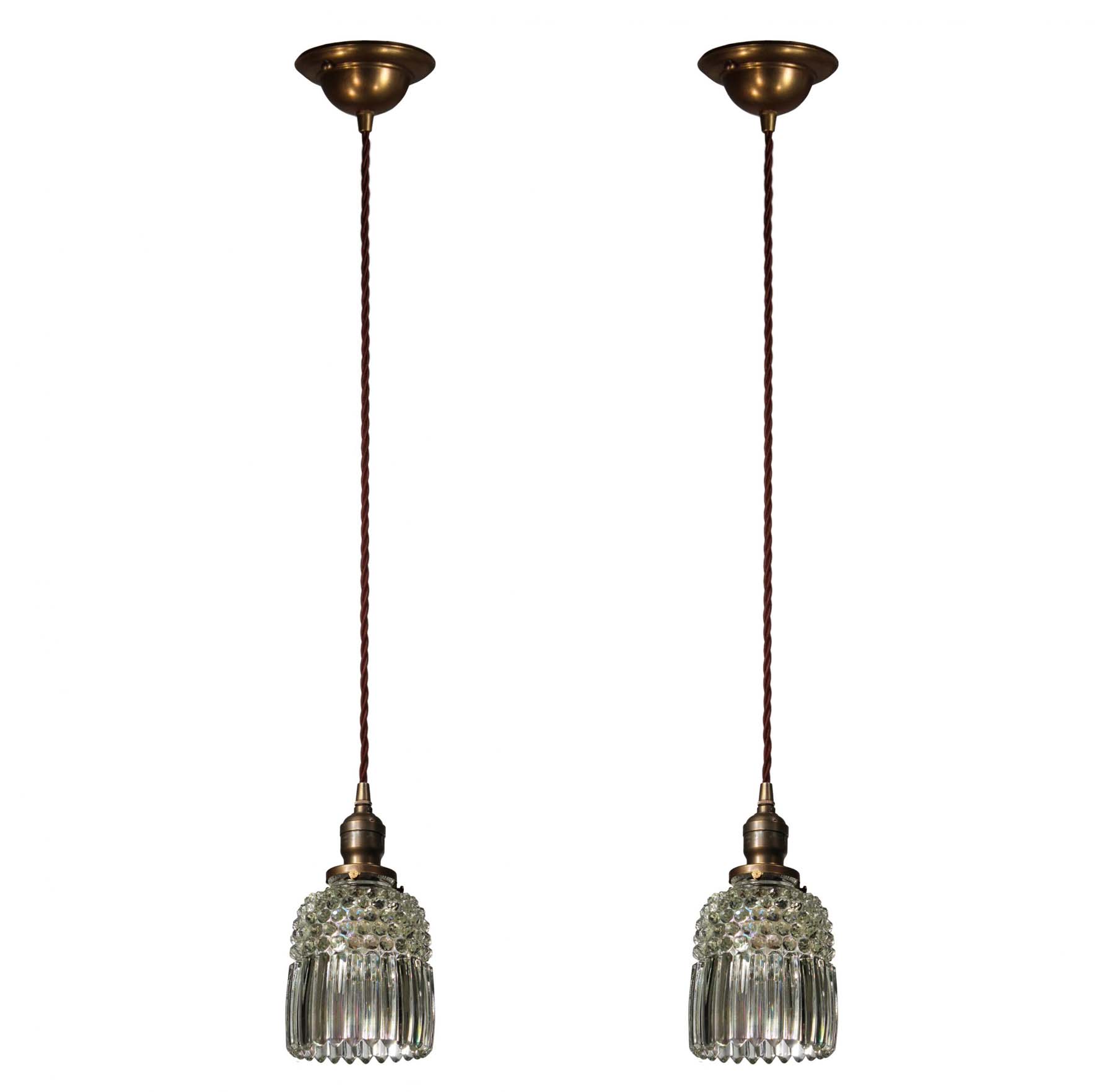 SOLD Antique Pendant Lights with Iridescent Glass Shades-0