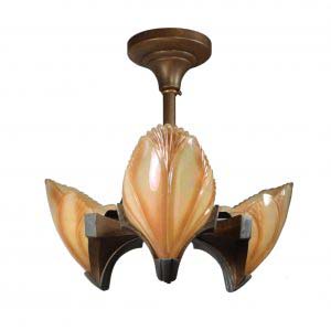 Antique Art Deco Batwing Slip Shade Flush Mount Chandelier-0