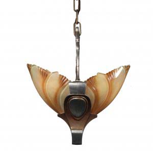 Art Deco Batwing Slip Shade Pendant, Antique Lighting -0