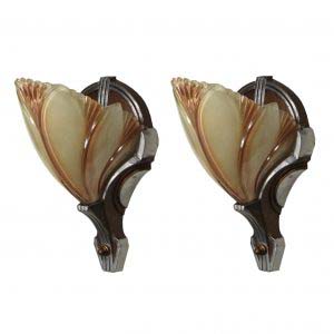 Pair of Antique Art Deco Batwing Slip Shade Sconces-0