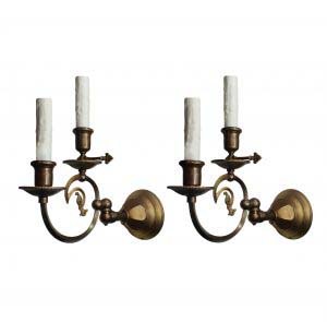 Antique Brass Gas & Electric Sconce Pair, 19th Century