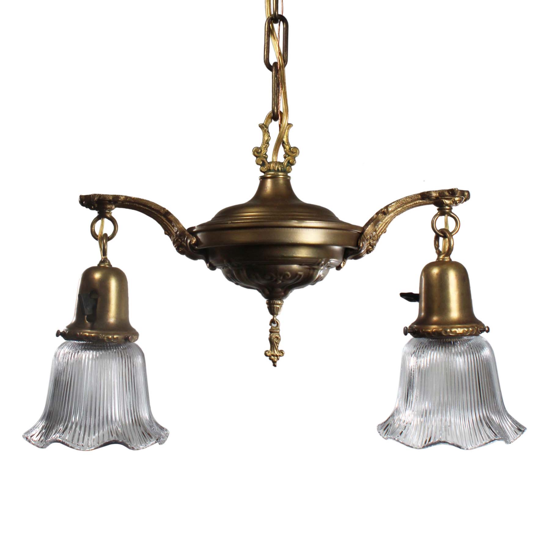 SOLD Antique Two-Light Chandeliers with Glass Shades-68386