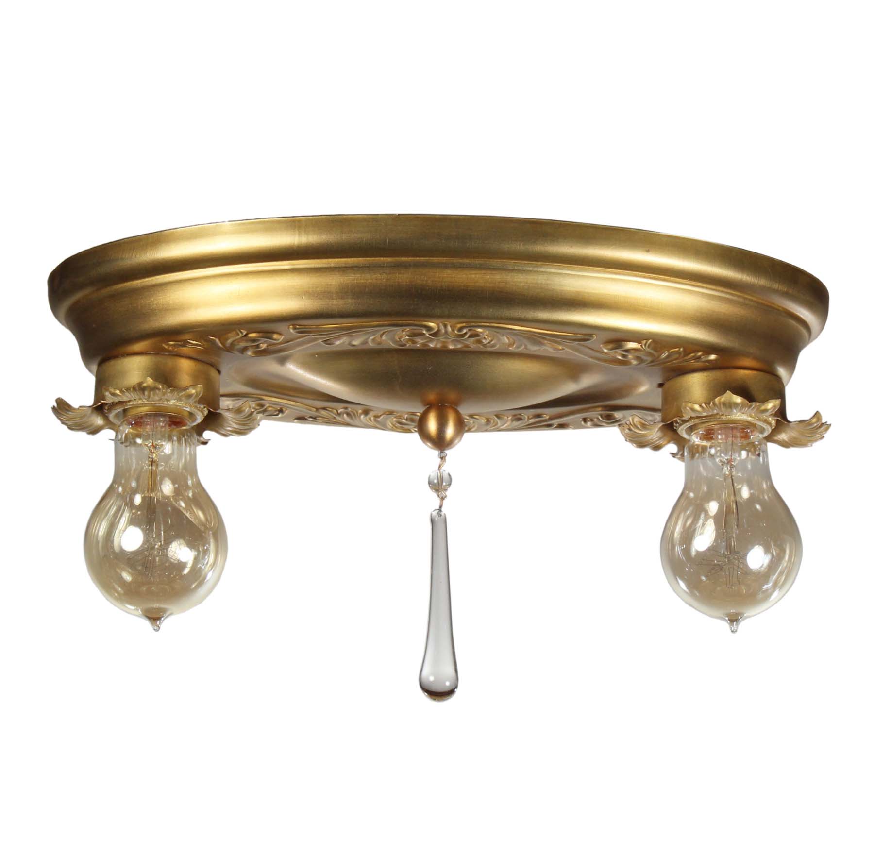 SOLD Neoclassical Flush Mount Fixtures in Brass, Antique Lighting-68401