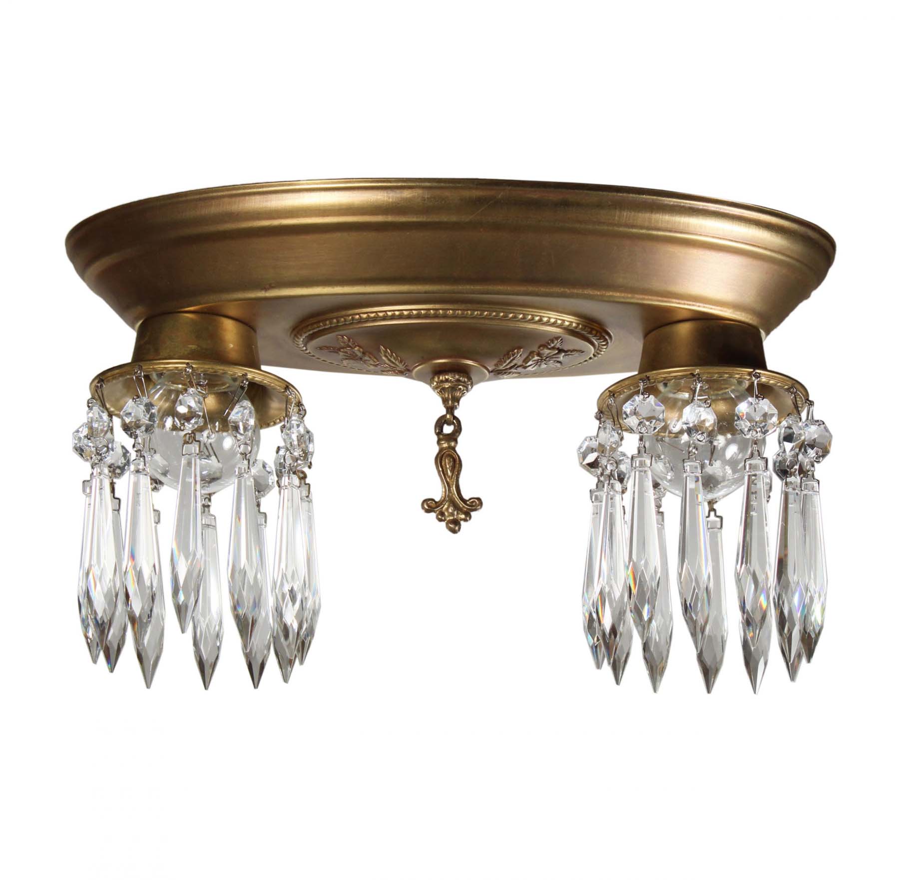 SOLD Antique Neoclassical Flush Mount Fixtures, Icicle Prisms-68405