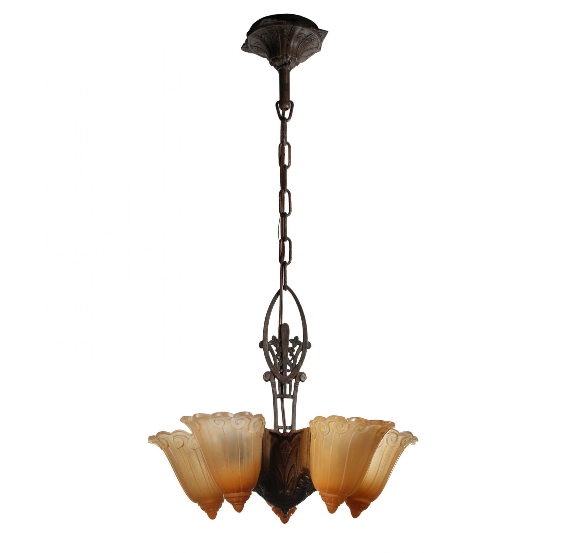 SOLD Art Deco Slip Shade Chandelier by Lincoln, Antique Lighting-68423