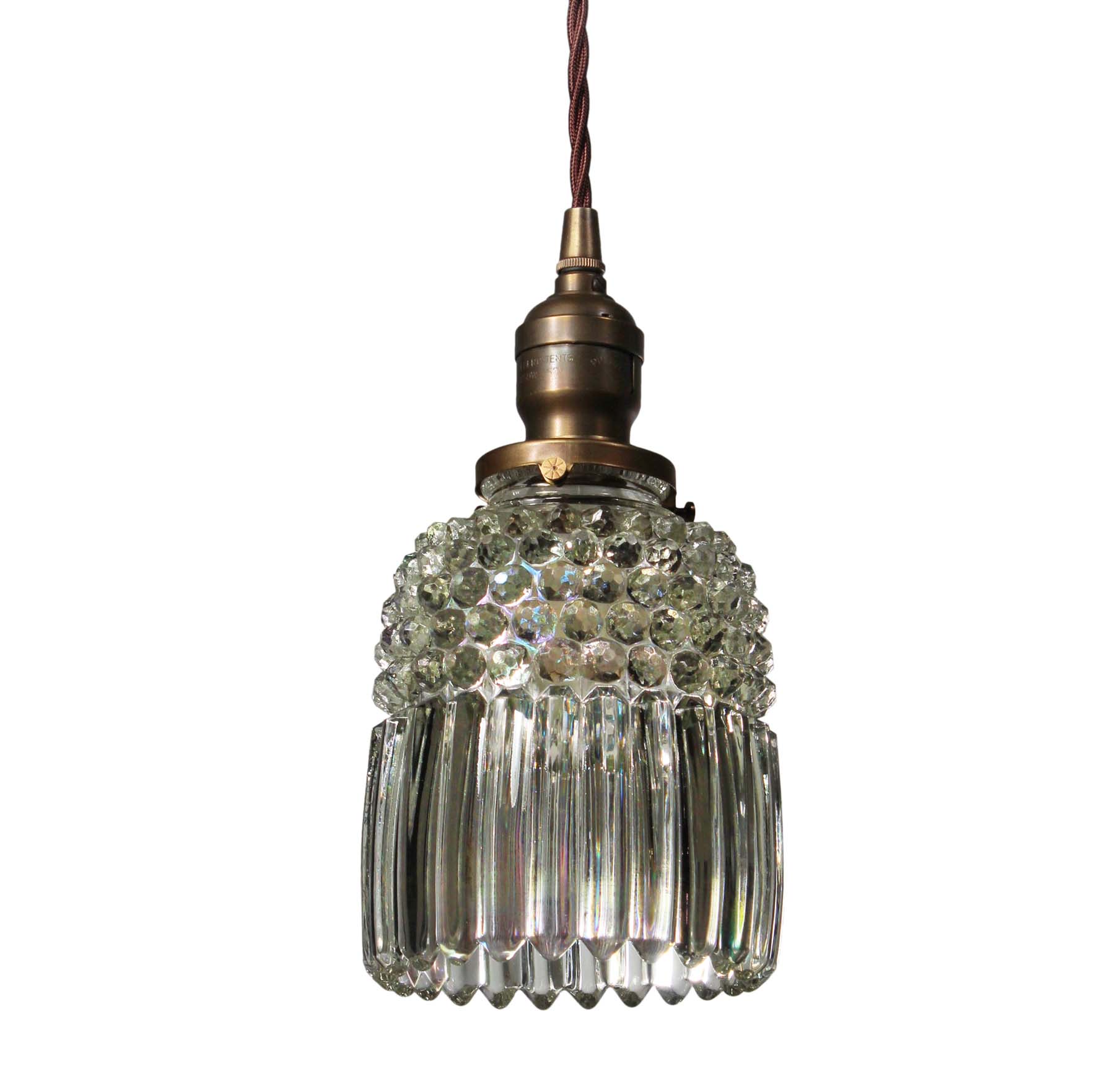SOLD Antique Pendant Lights with Iridescent Glass Shades-68530