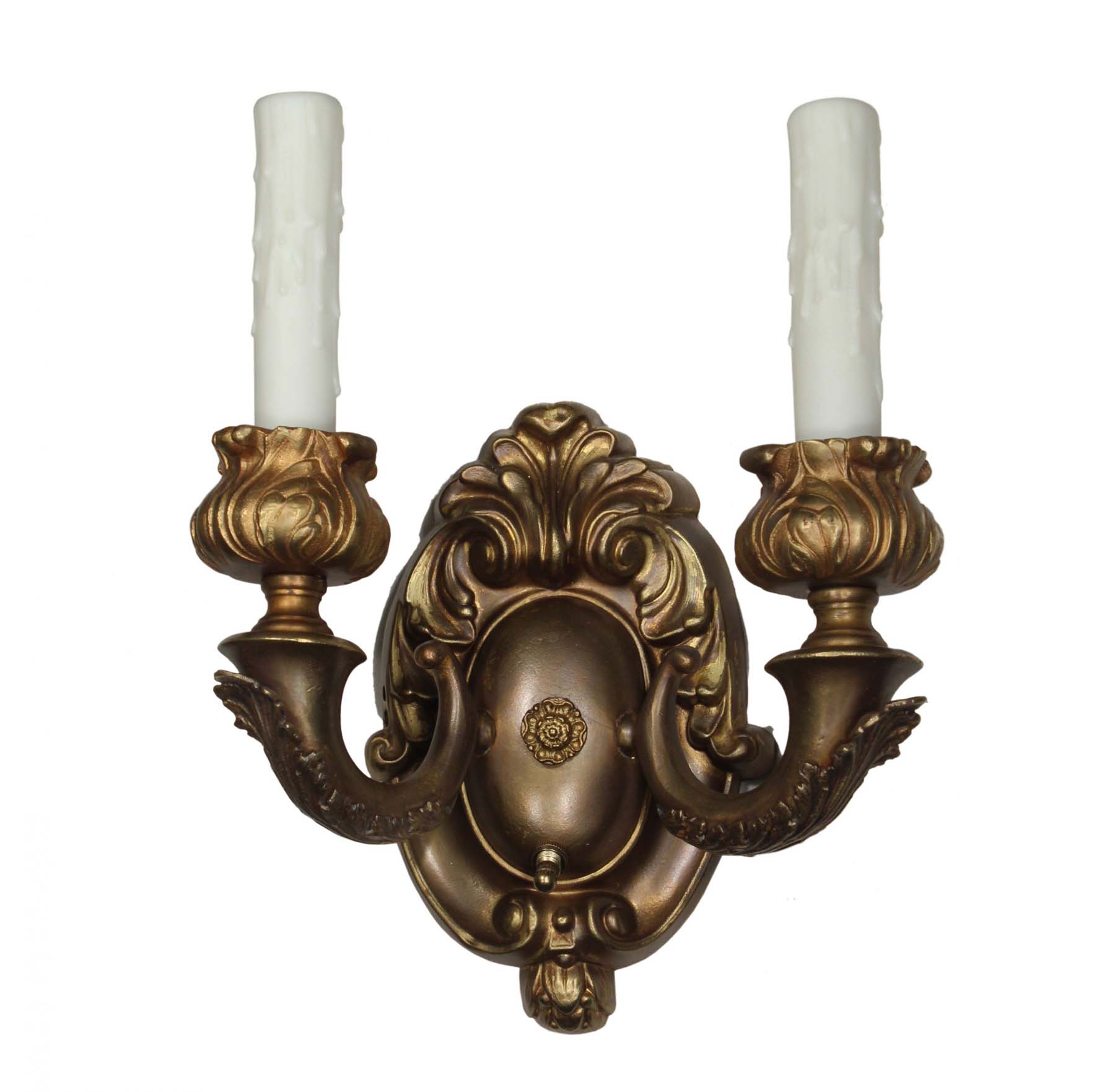 Pair of Antique Neoclassical Double-Arm Sconces in Brass-68542