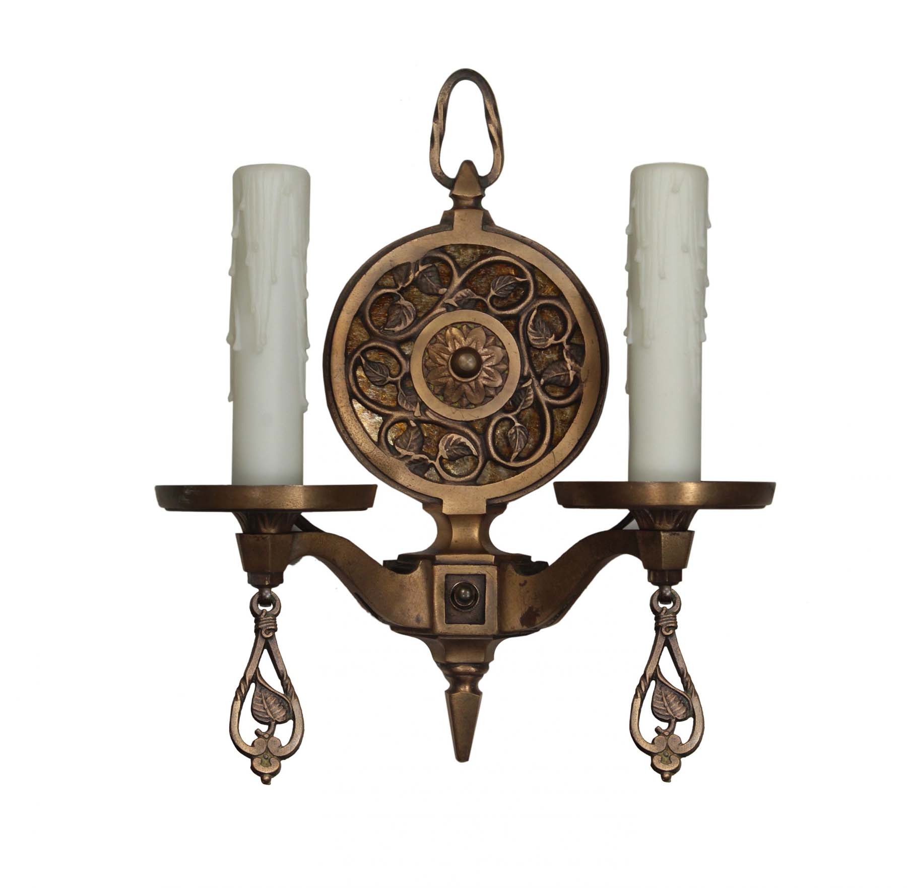 SOLD Matching Antique Cast Bronze Sconces with Mica, c. 1920s -68558