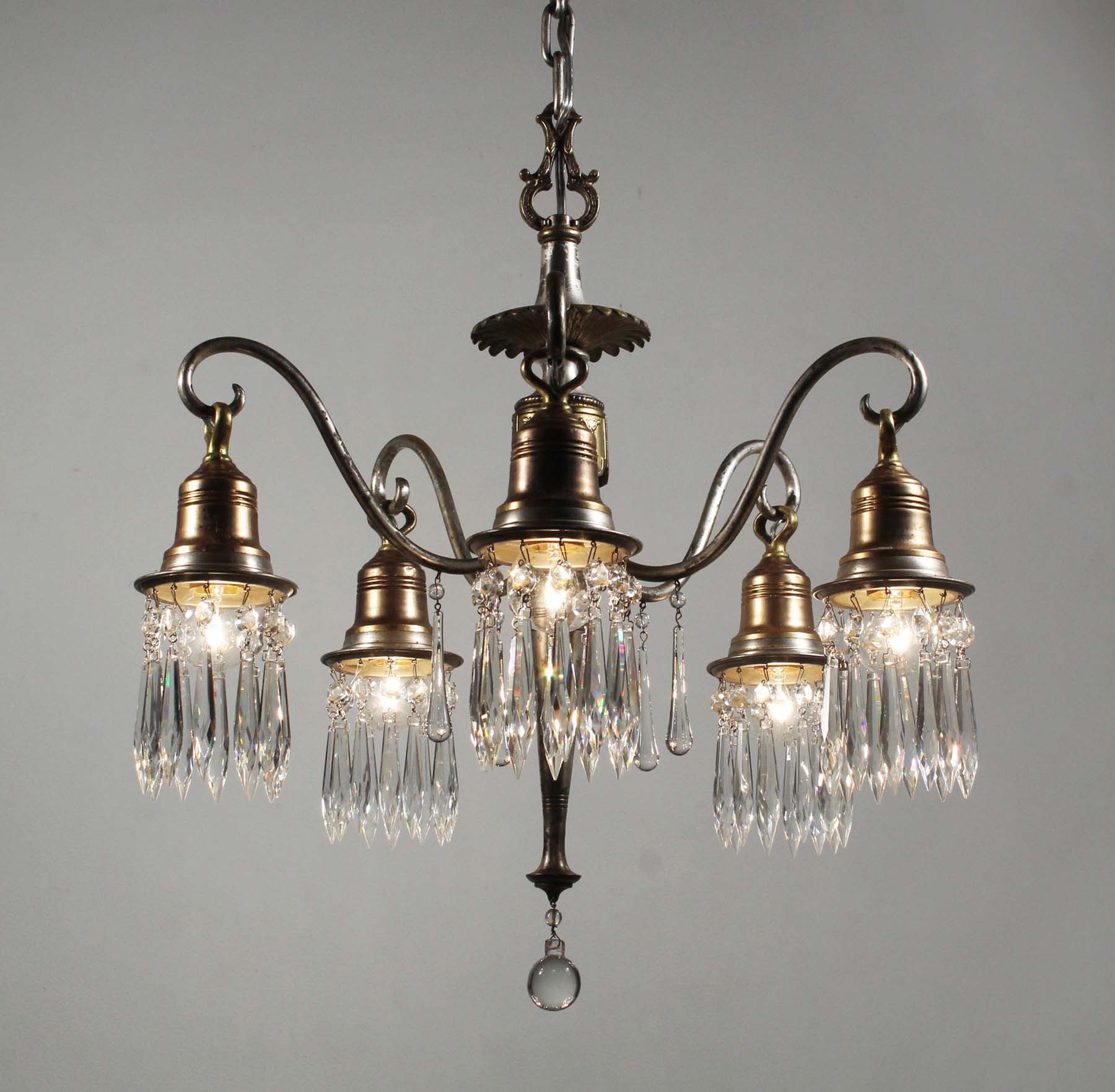 SOLD Neoclassical Chandelier with Prisms, Antique Lighting-68395