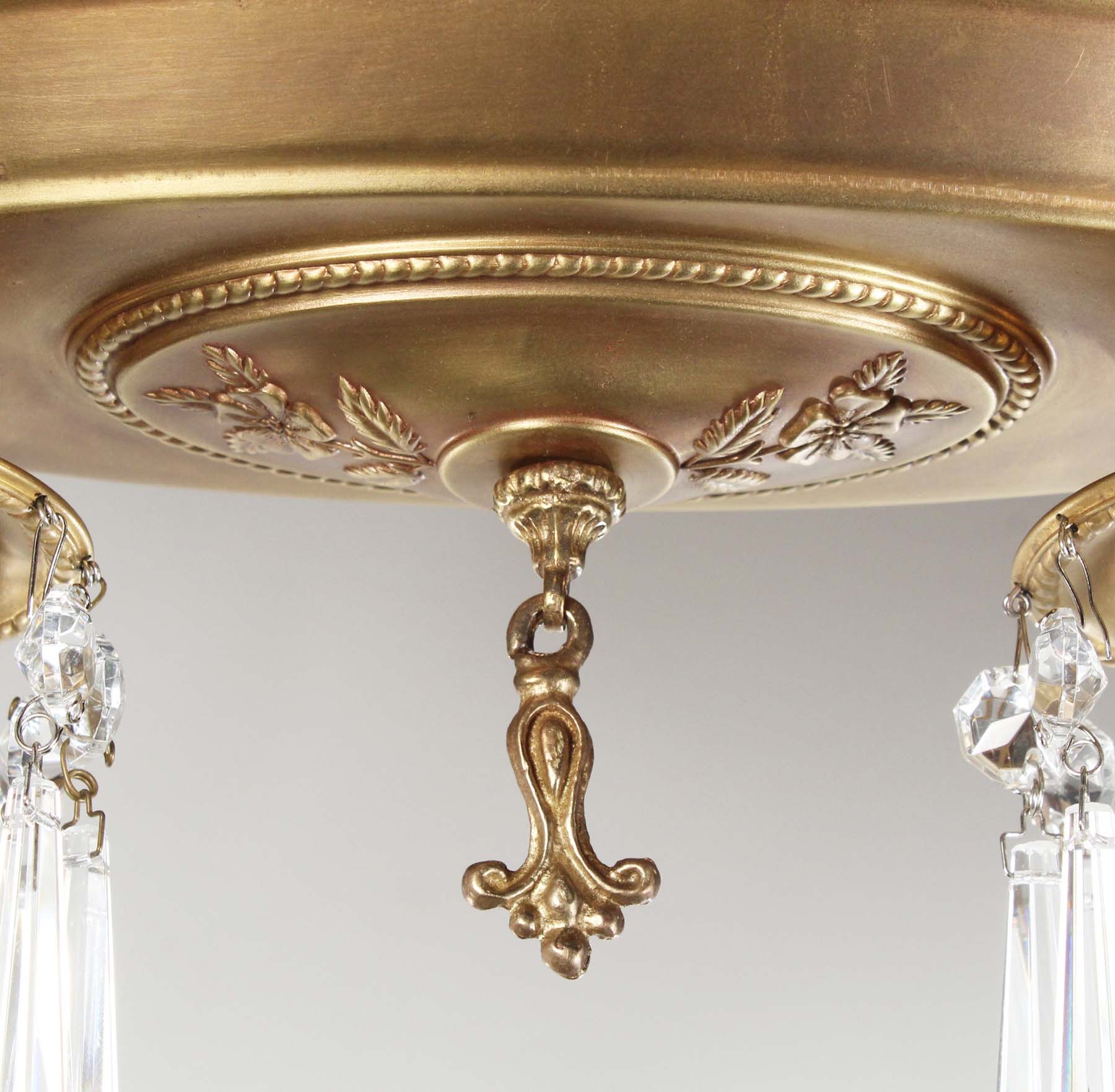 SOLD Antique Neoclassical Flush Mount Fixtures, Icicle Prisms-68407