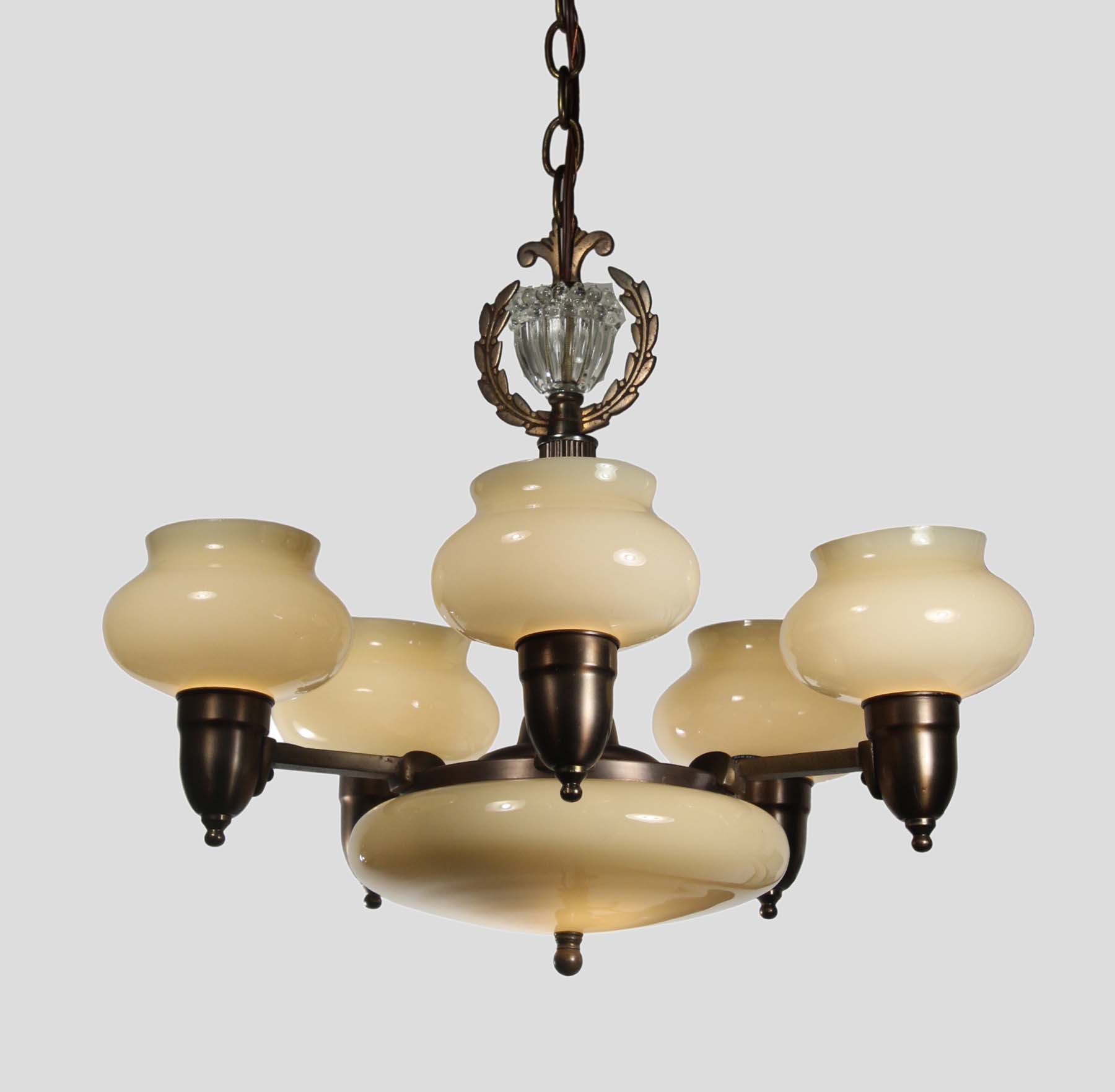 SOLD Chandelier with Original Sit-In Shades, Antique Lighting-68443