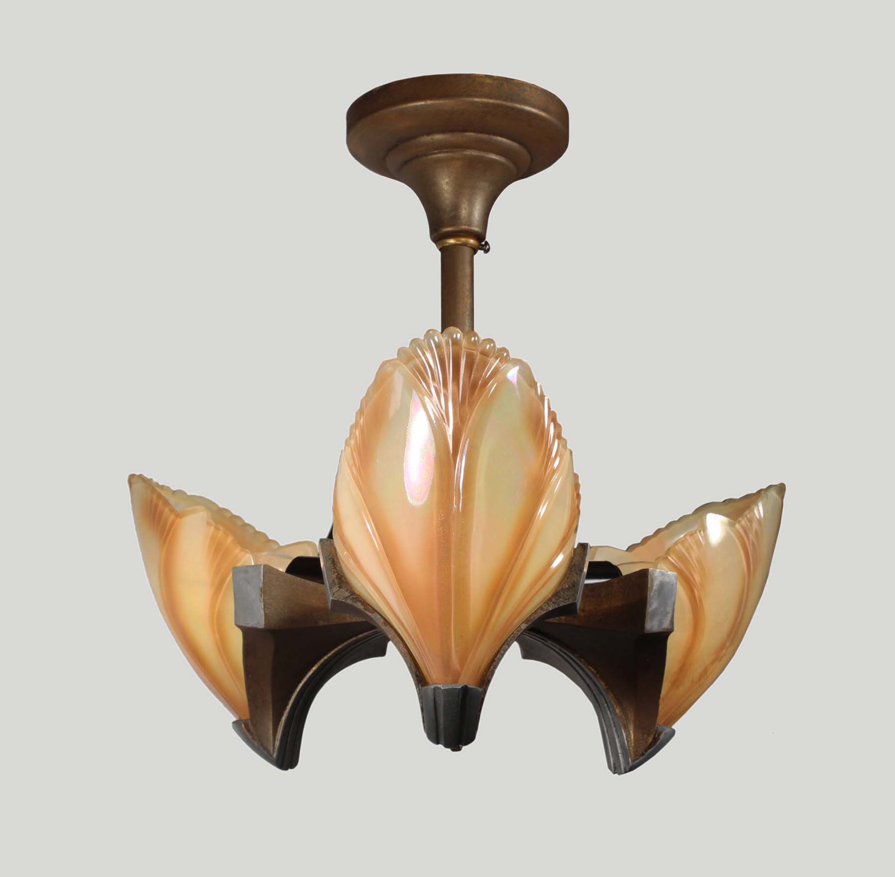 Antique Art Deco Batwing Slip Shade Flush Mount Chandelier-68482