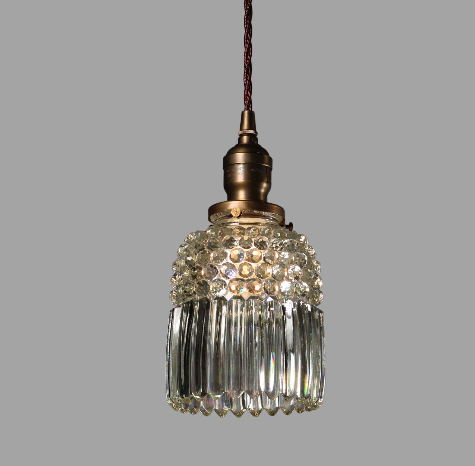 SOLD Antique Pendant Lights with Iridescent Glass Shades-68529